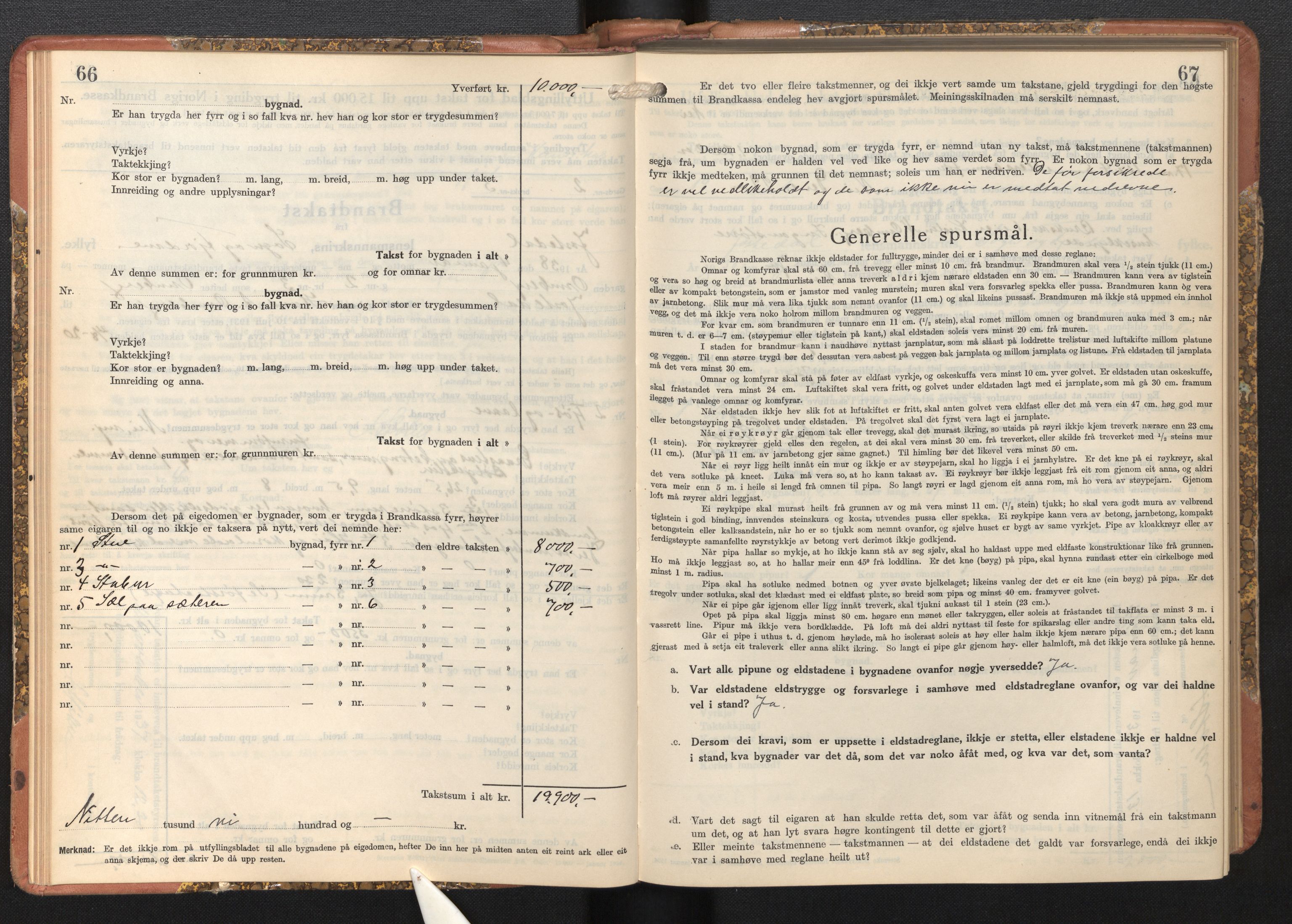 Lensmannen i Jostedal, AV/SAB-A-28601/0012/L0006: Branntakstprotokoll, skjematakst, 1936-1948, p. 66-67