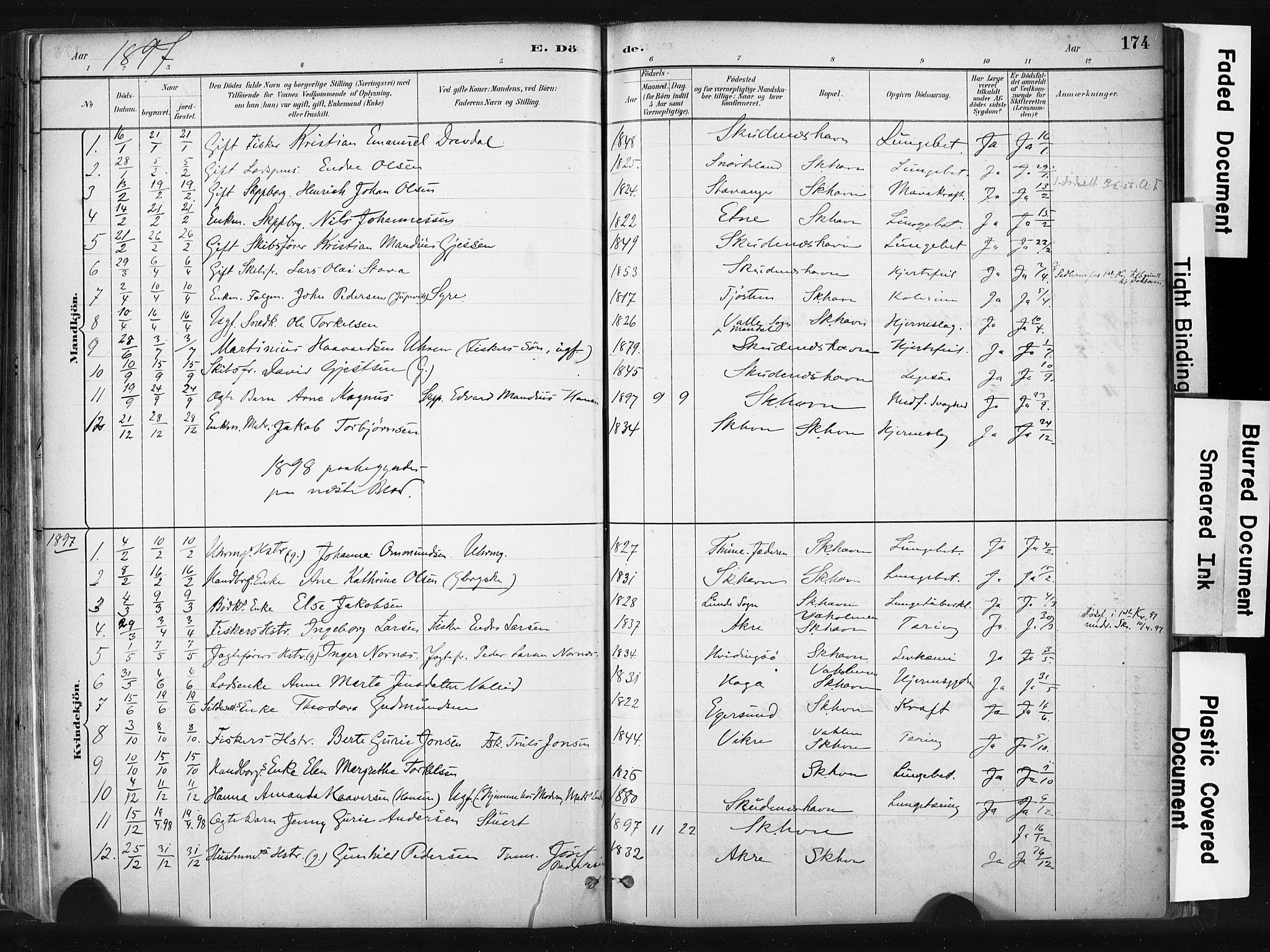 Skudenes sokneprestkontor, SAST/A -101849/H/Ha/Haa/L0008: Parish register (official) no. A 5, 1882-1912, p. 174