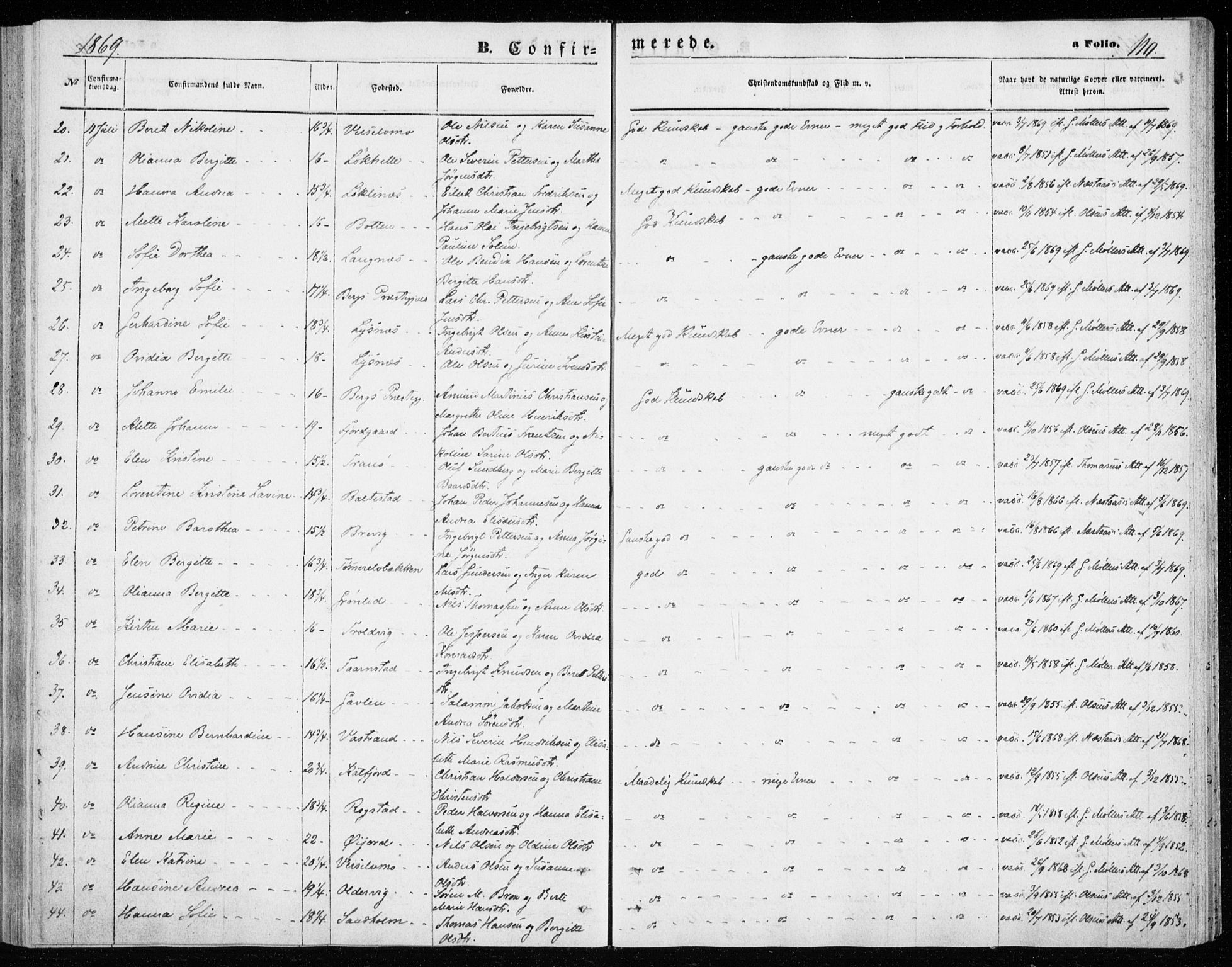 Lenvik sokneprestembete, SATØ/S-1310/H/Ha/Haa/L0009kirke: Parish register (official) no. 9, 1866-1873, p. 110