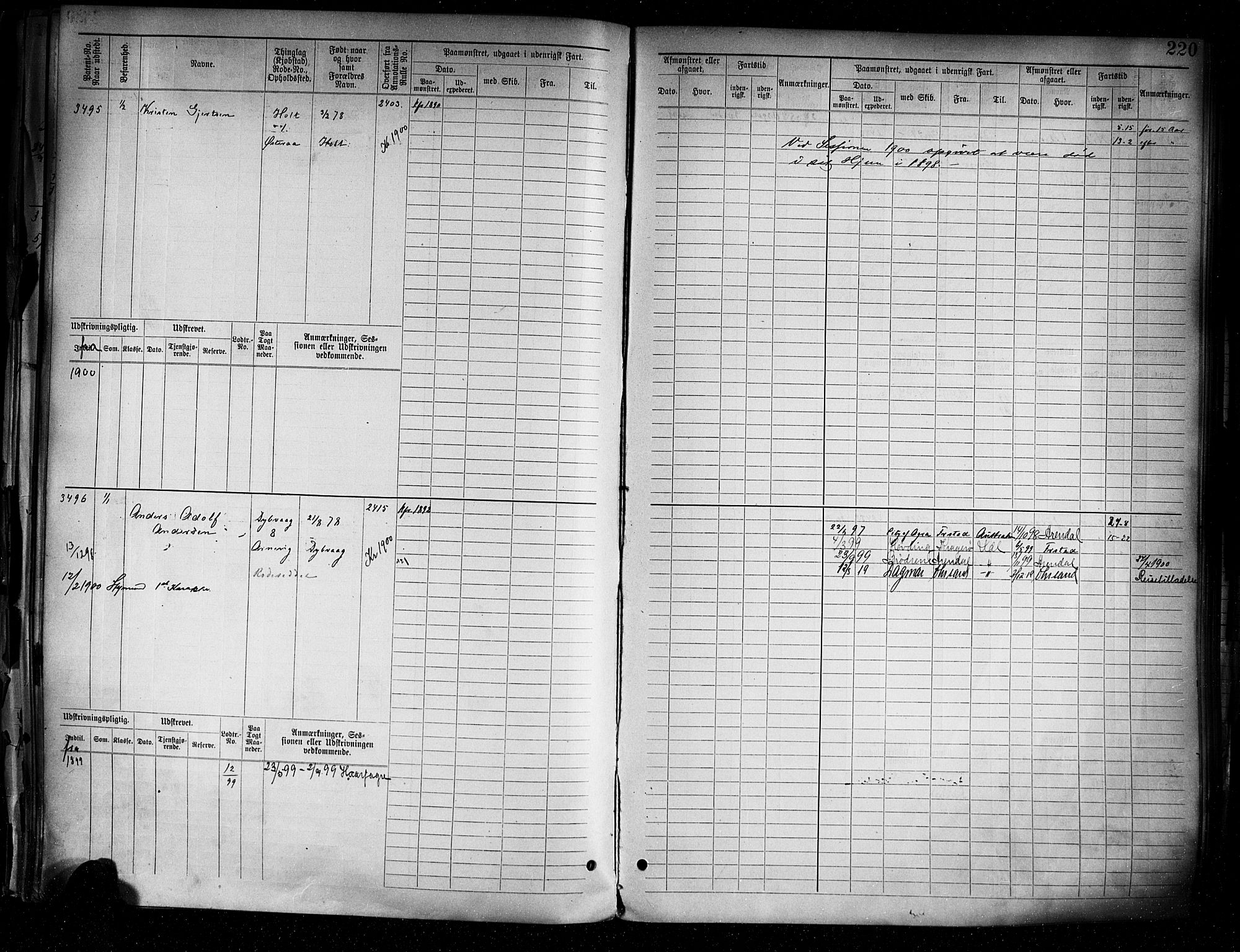 Tvedestrand mønstringskrets, AV/SAK-2031-0011/F/Fb/L0005: Hovedrulle A nr 3057-3817, R-6, 1890-1920, p. 224