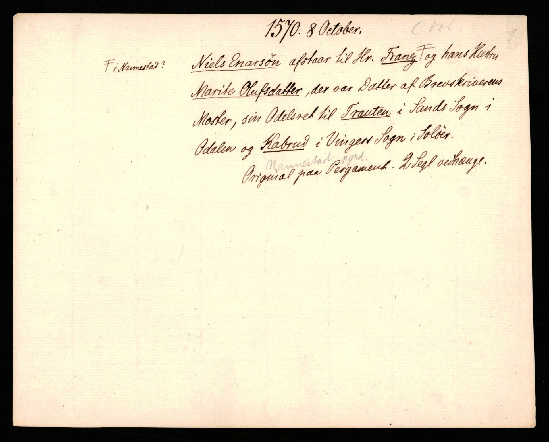 Riksarkivets diplomsamling, AV/RA-EA-5965/F35/F35b/L0002: Riksarkivets diplomer, seddelregister, 1567-1583, p. 89