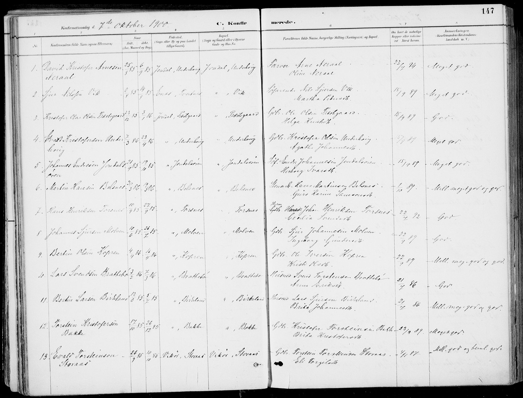 Strandebarm sokneprestembete, SAB/A-78401/H/Haa: Parish register (official) no. E  1, 1886-1908, p. 147