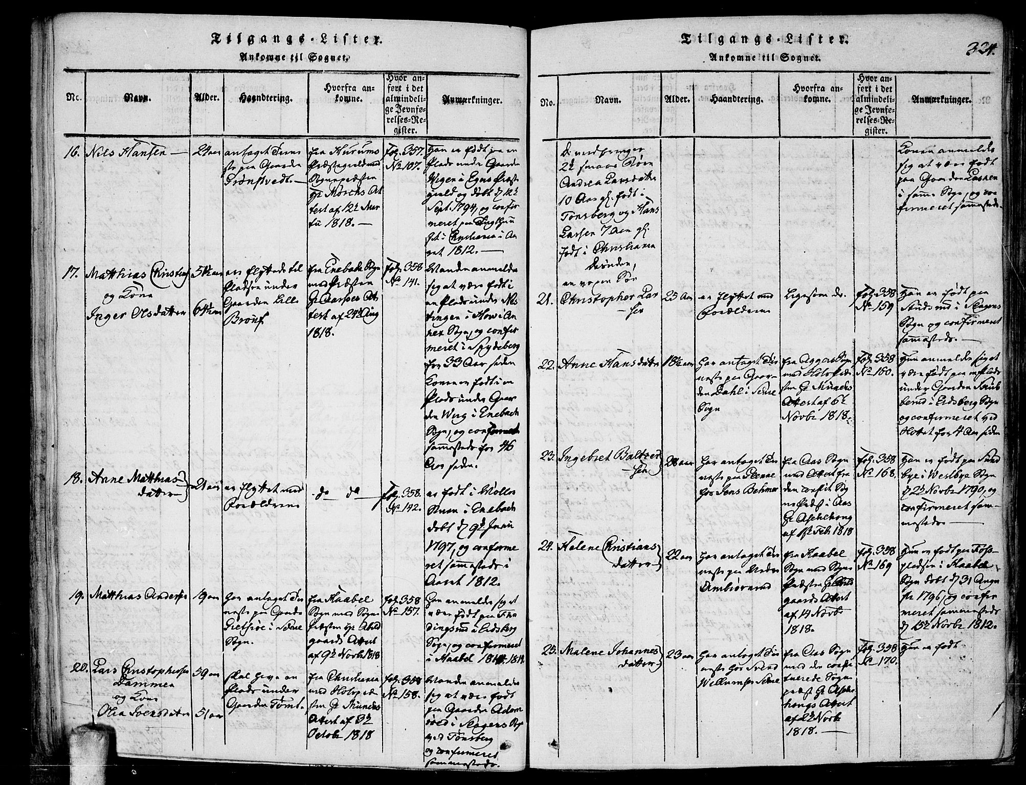 Kråkstad prestekontor Kirkebøker, AV/SAO-A-10125a/F/Fa/L0003: Parish register (official) no. I 3, 1813-1824, p. 324