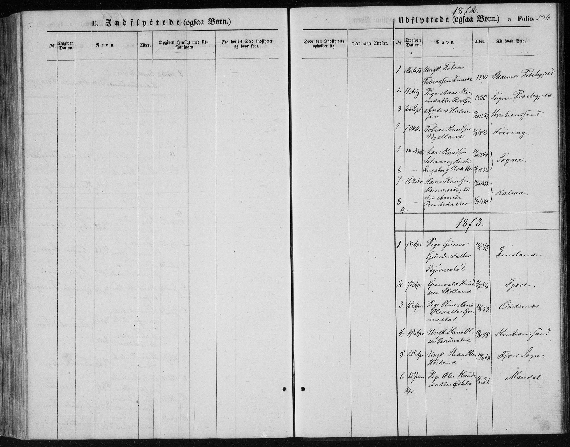 Holum sokneprestkontor, SAK/1111-0022/F/Fb/Fbc/L0002: Parish register (copy) no. B 2, 1860-1882, p. 236