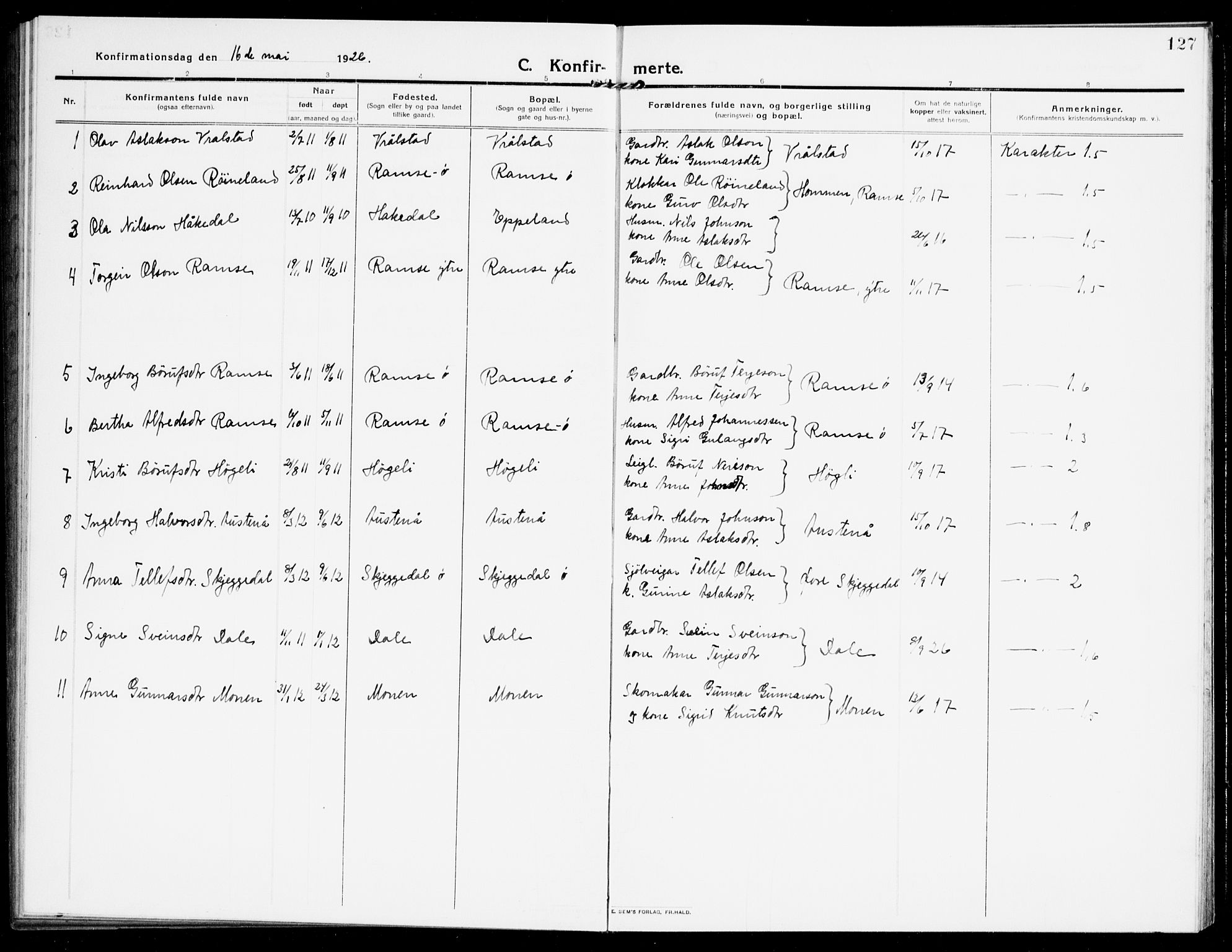 Åmli sokneprestkontor, AV/SAK-1111-0050/F/Fb/Fbb/L0003: Parish register (copy) no. B 3, 1906-1941, p. 127