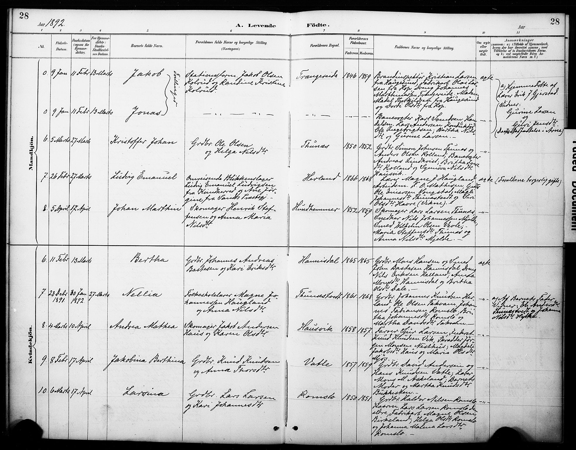 Haus sokneprestembete, SAB/A-75601/H/Haa: Parish register (official) no. B 1, 1887-1898, p. 28