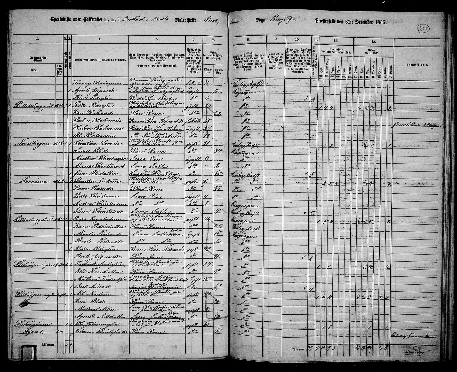 RA, 1865 census for Ringsaker, 1865, p. 447