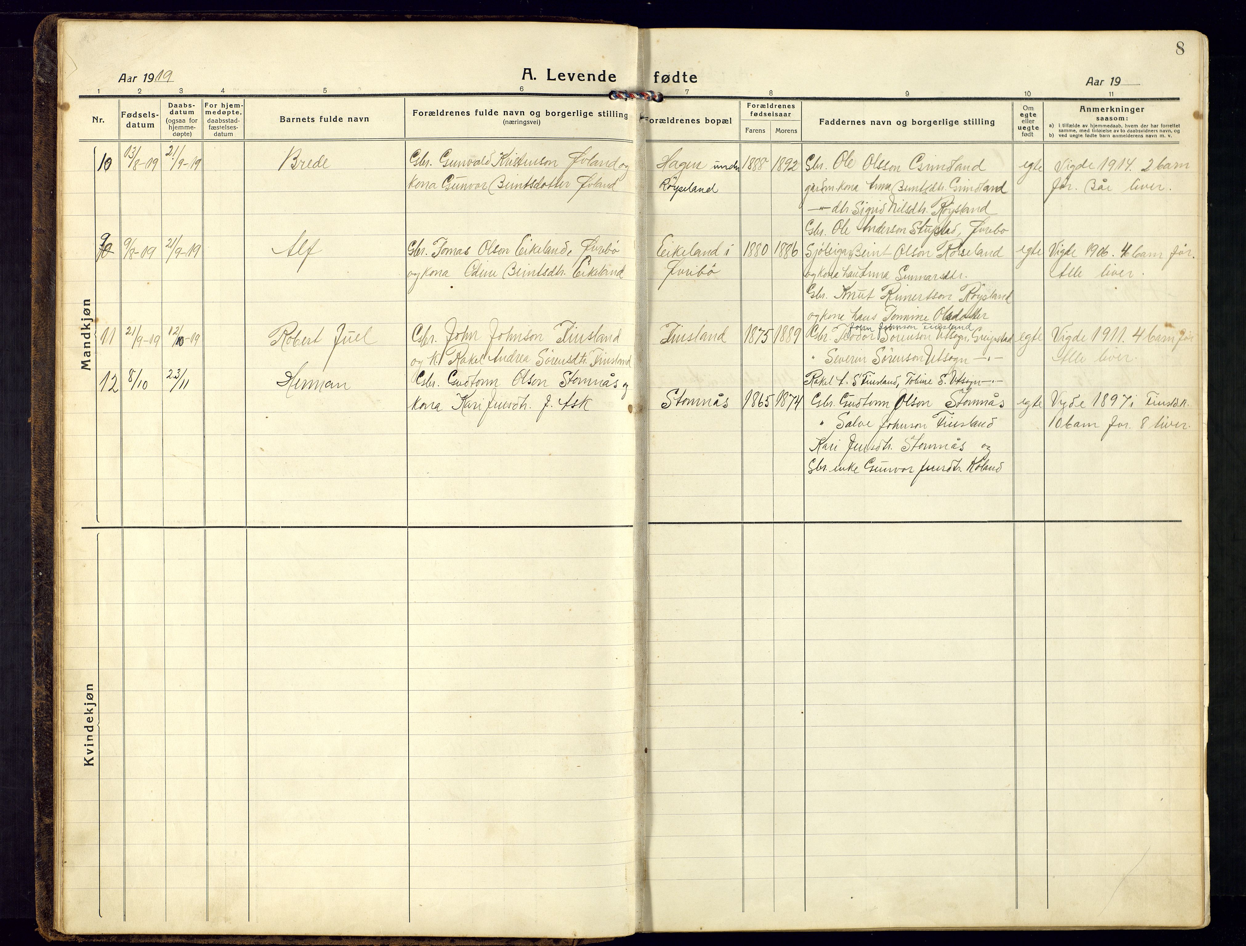 Bjelland sokneprestkontor, AV/SAK-1111-0005/F/Fb/Fbb/L0006: Parish register (copy) no. B-6, 1918-1946, p. 8