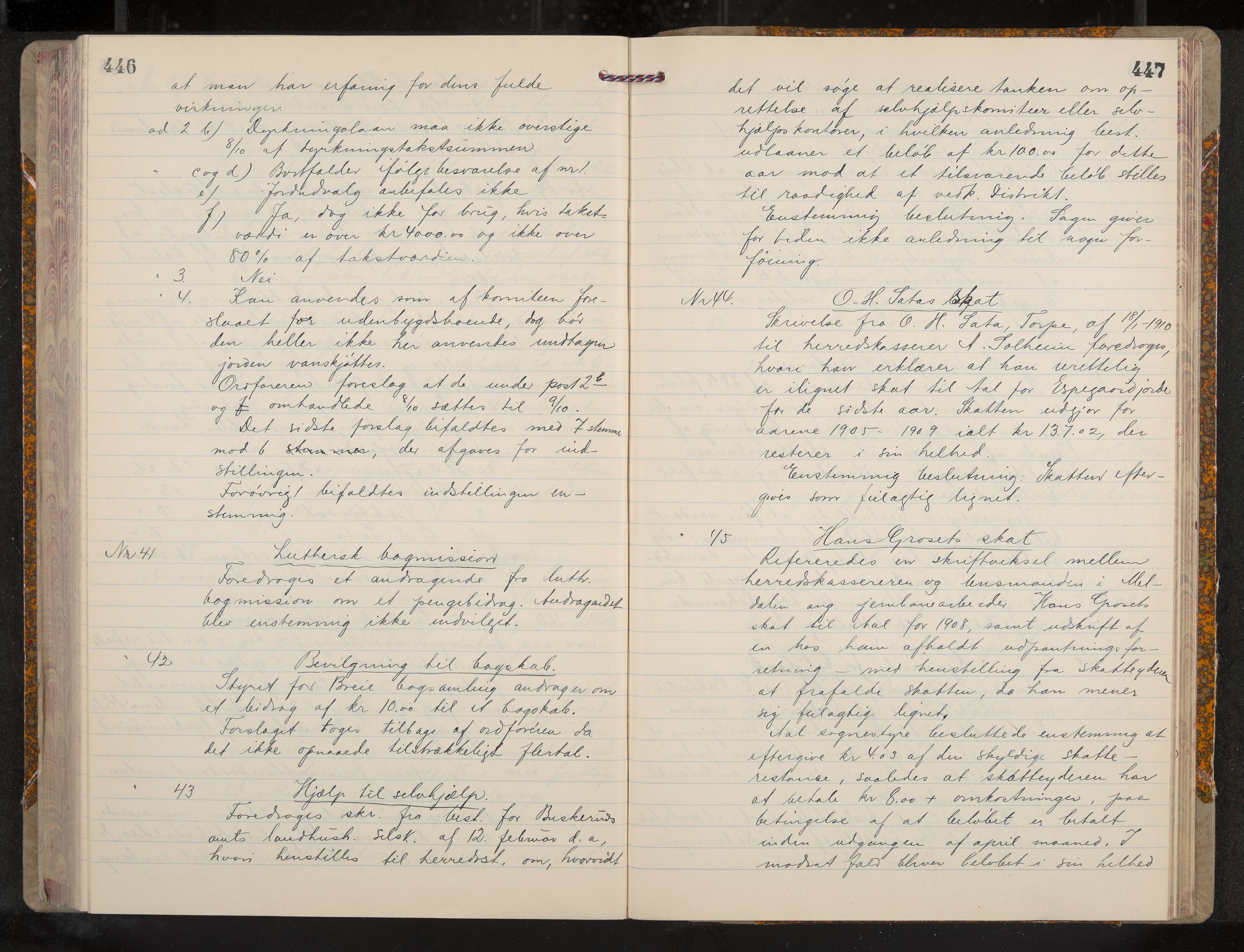 Ål formannskap og sentraladministrasjon, IKAK/0619021/A/Aa/L0005: Utskrift av møtebok, 1902-1910, p. 446-447