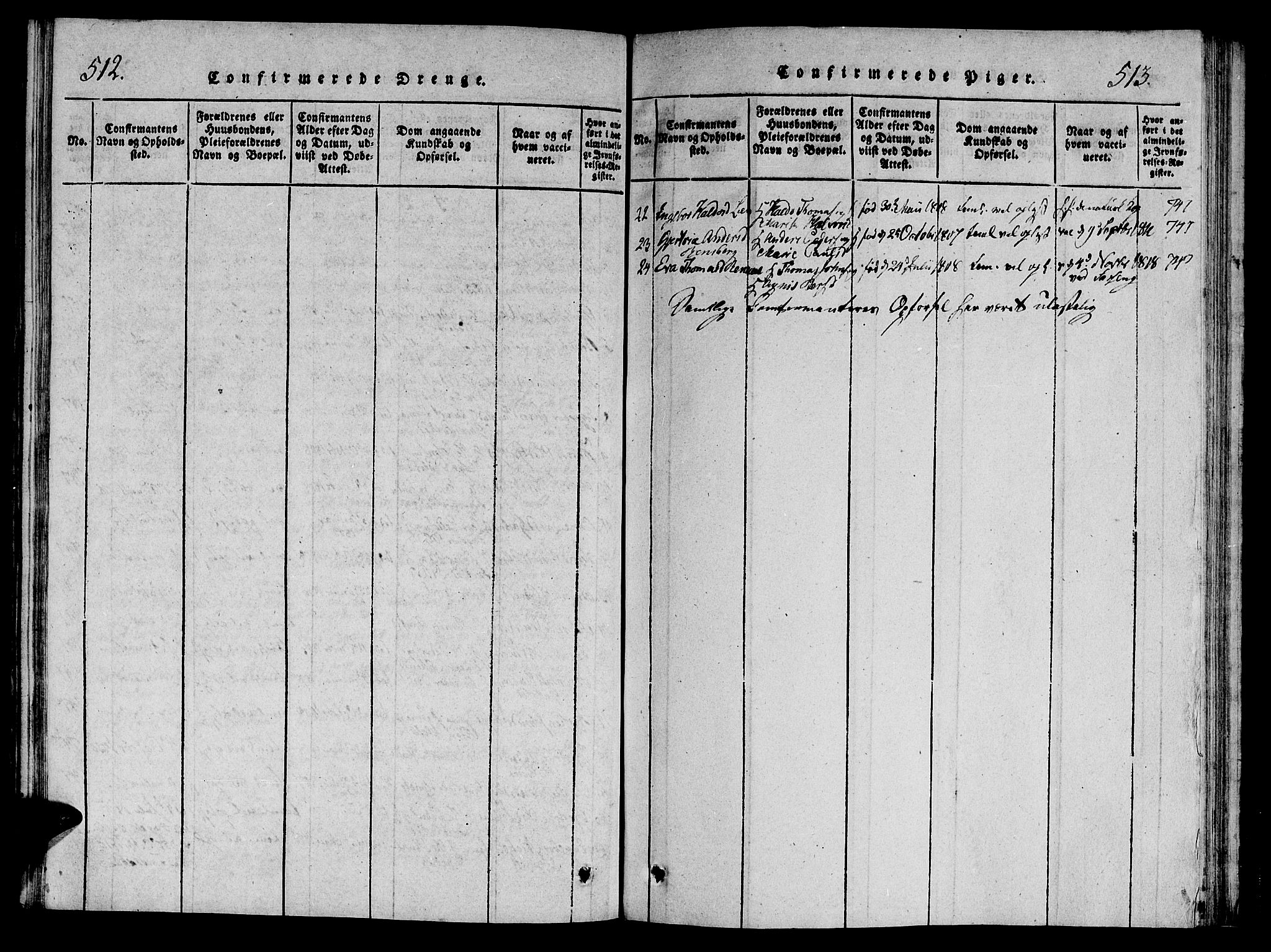 Ministerialprotokoller, klokkerbøker og fødselsregistre - Sør-Trøndelag, SAT/A-1456/695/L1141: Parish register (official) no. 695A04 /1, 1816-1824, p. 512-513