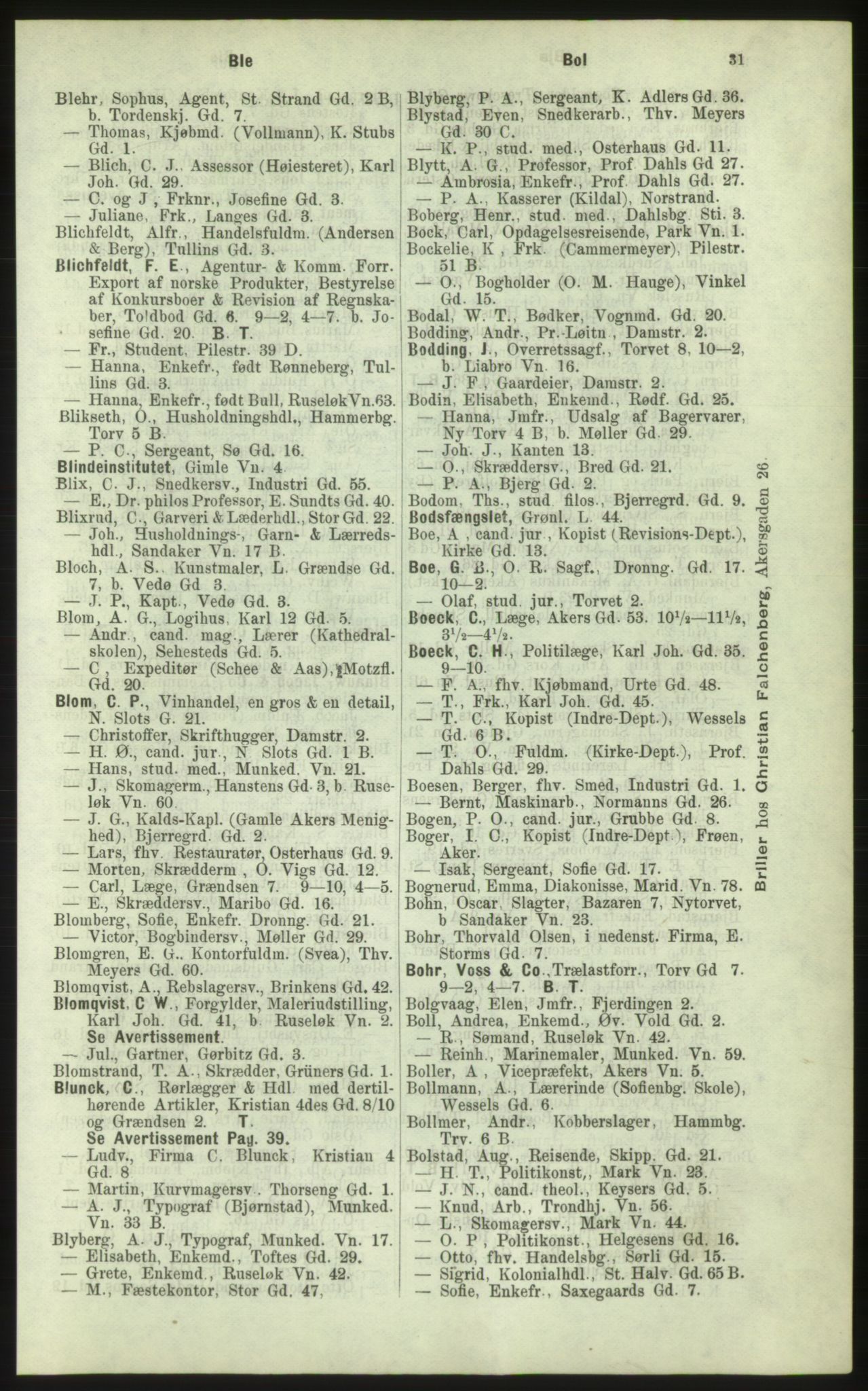 Kristiania/Oslo adressebok, PUBL/-, 1884, p. 31