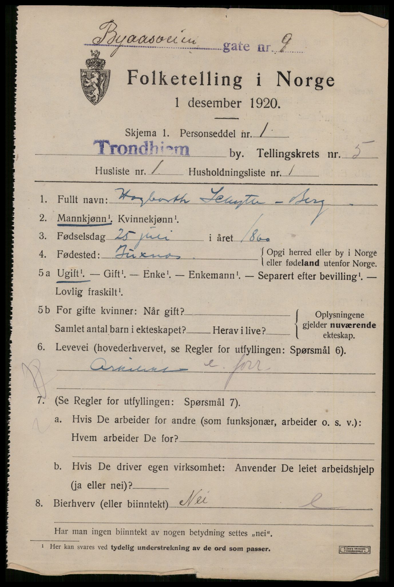 SAT, 1920 census for Trondheim, 1920, p. 38412