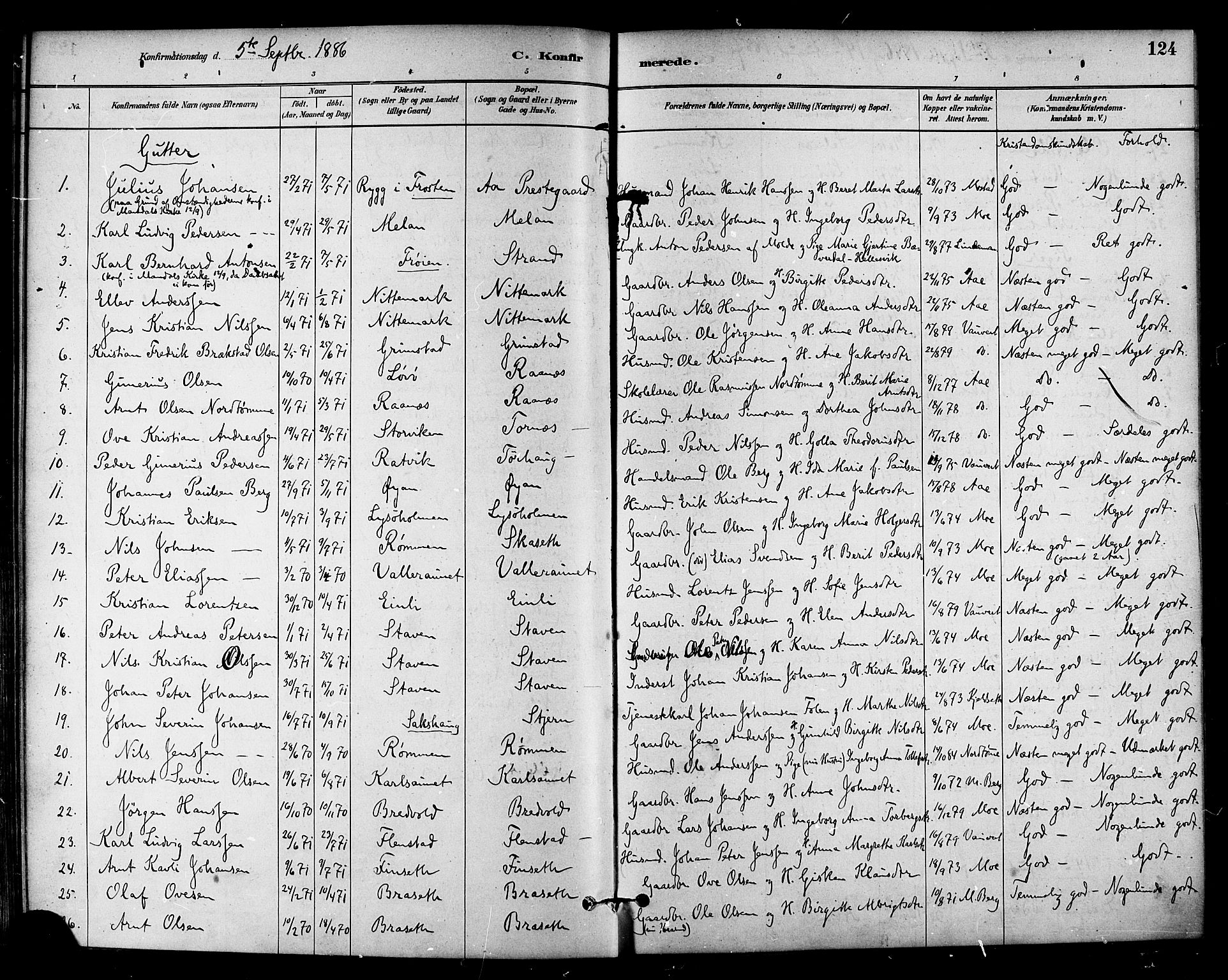Ministerialprotokoller, klokkerbøker og fødselsregistre - Sør-Trøndelag, SAT/A-1456/655/L0680: Parish register (official) no. 655A09, 1880-1894, p. 124
