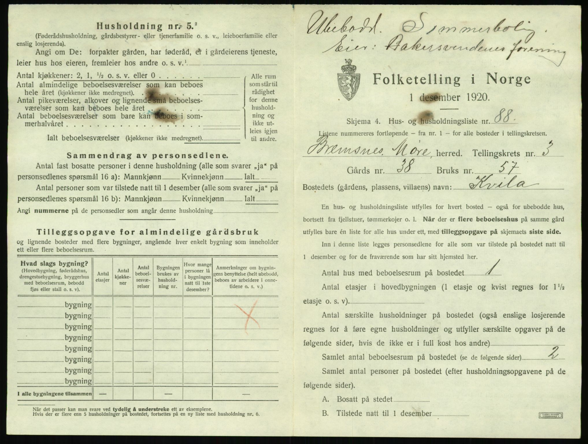 SAT, 1920 census for Bremsnes, 1920, p. 507