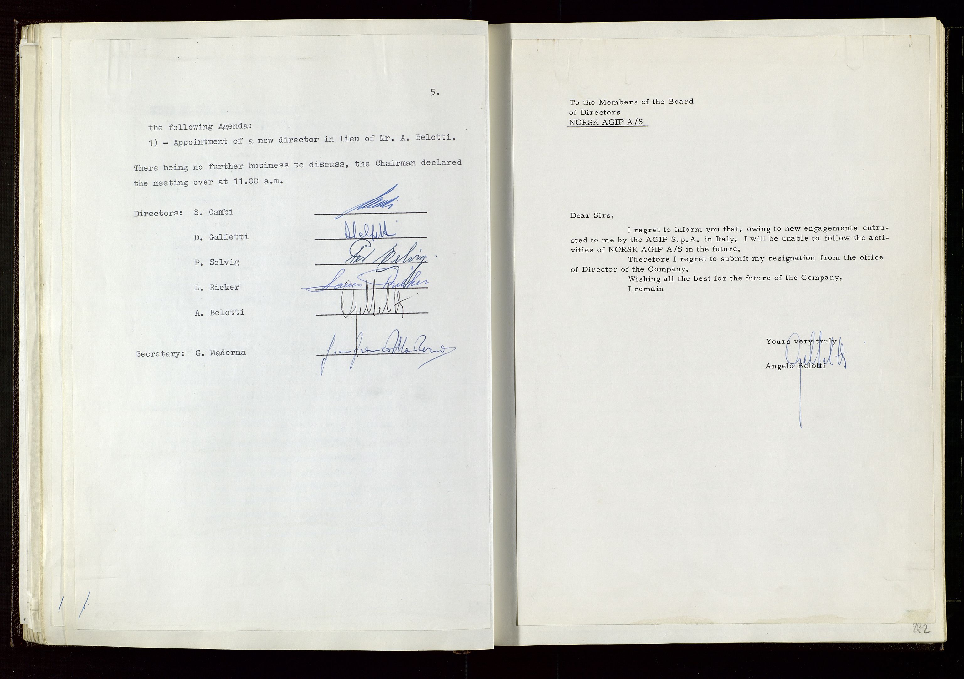 Pa 1583 - Norsk Agip AS, AV/SAST-A-102138/A/Aa/L0002: General assembly and Board of Directors meeting minutes, 1972-1979, p. 281-282