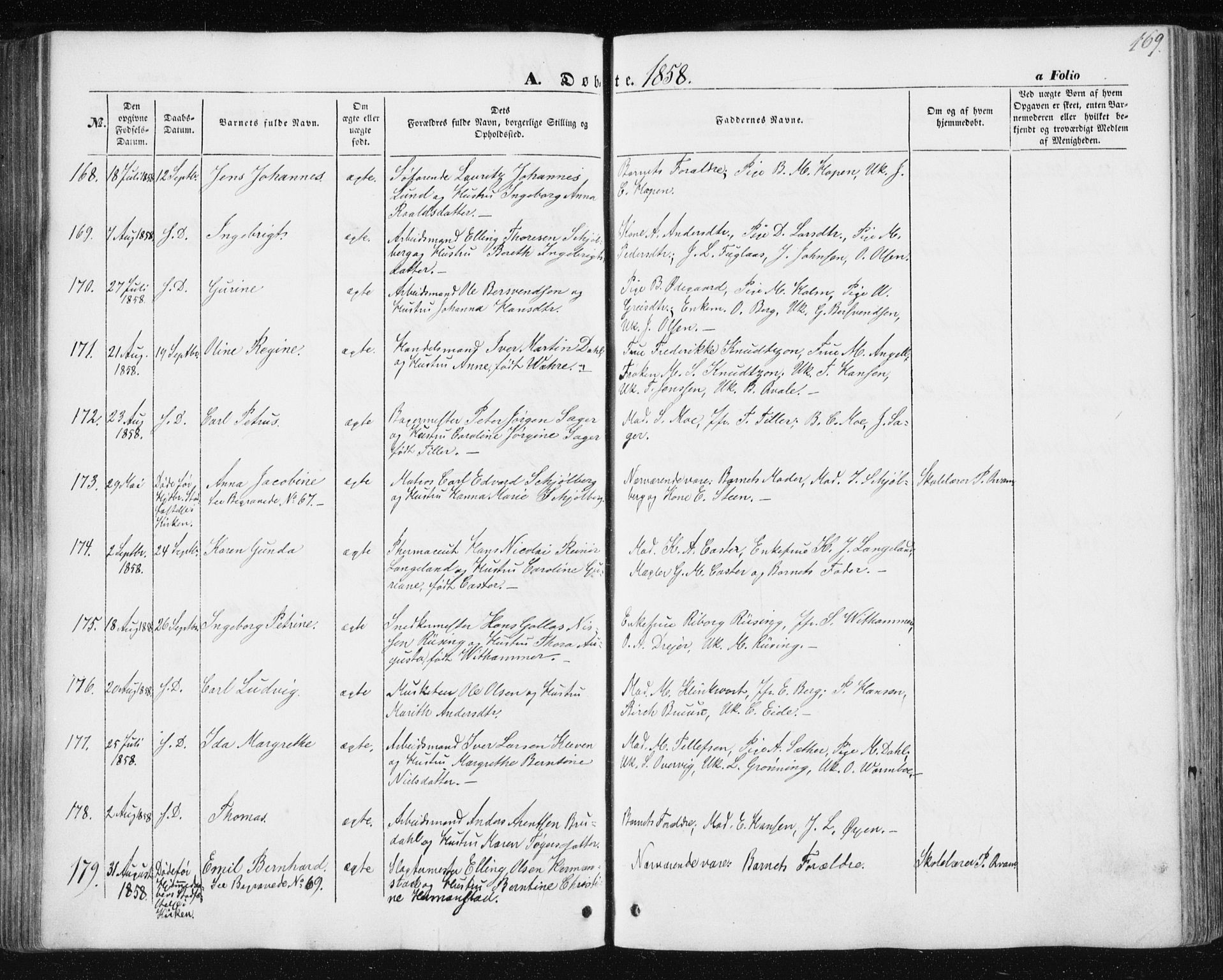 Ministerialprotokoller, klokkerbøker og fødselsregistre - Sør-Trøndelag, AV/SAT-A-1456/602/L0112: Parish register (official) no. 602A10, 1848-1859, p. 169