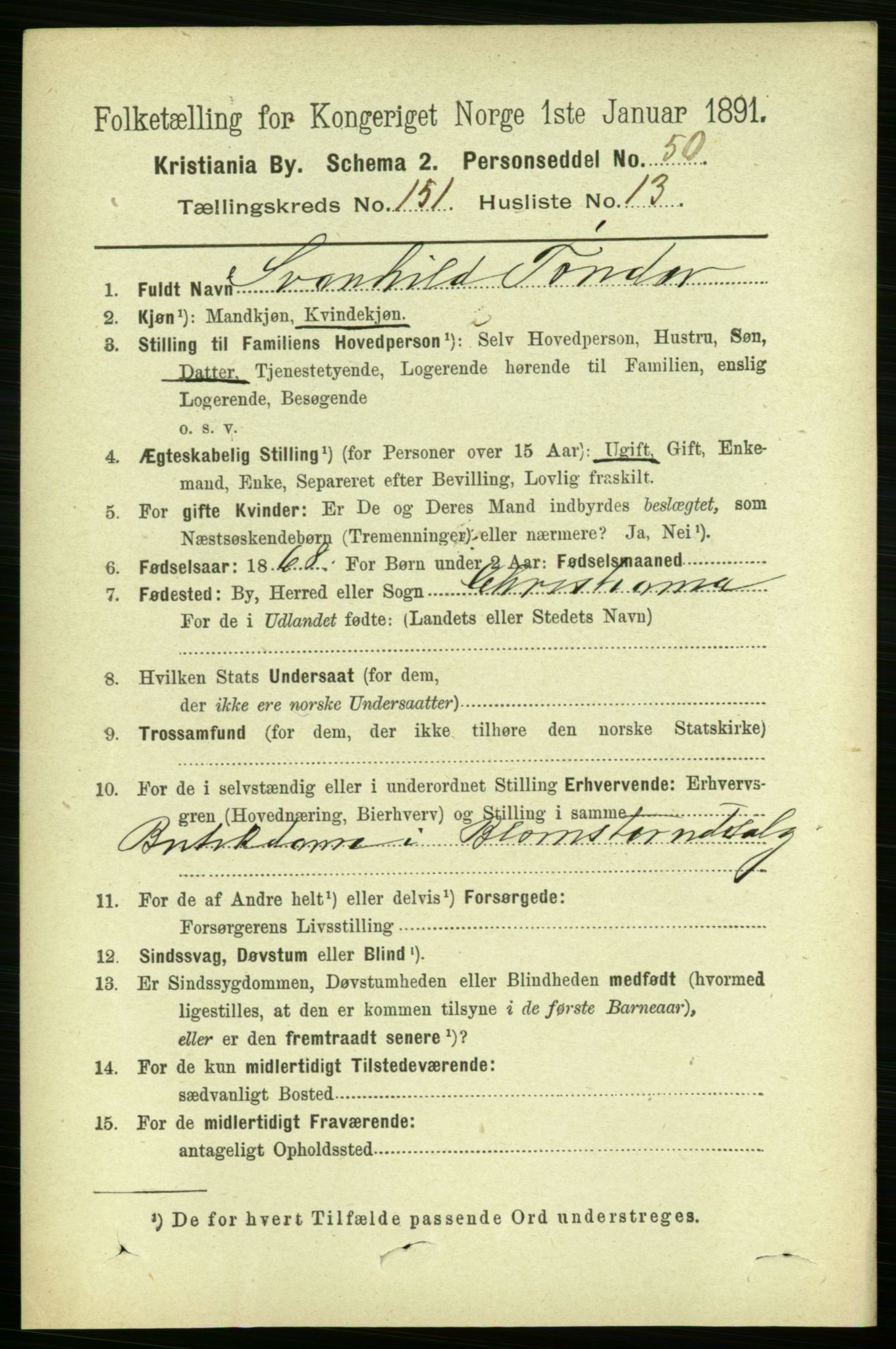 RA, 1891 census for 0301 Kristiania, 1891, p. 84651