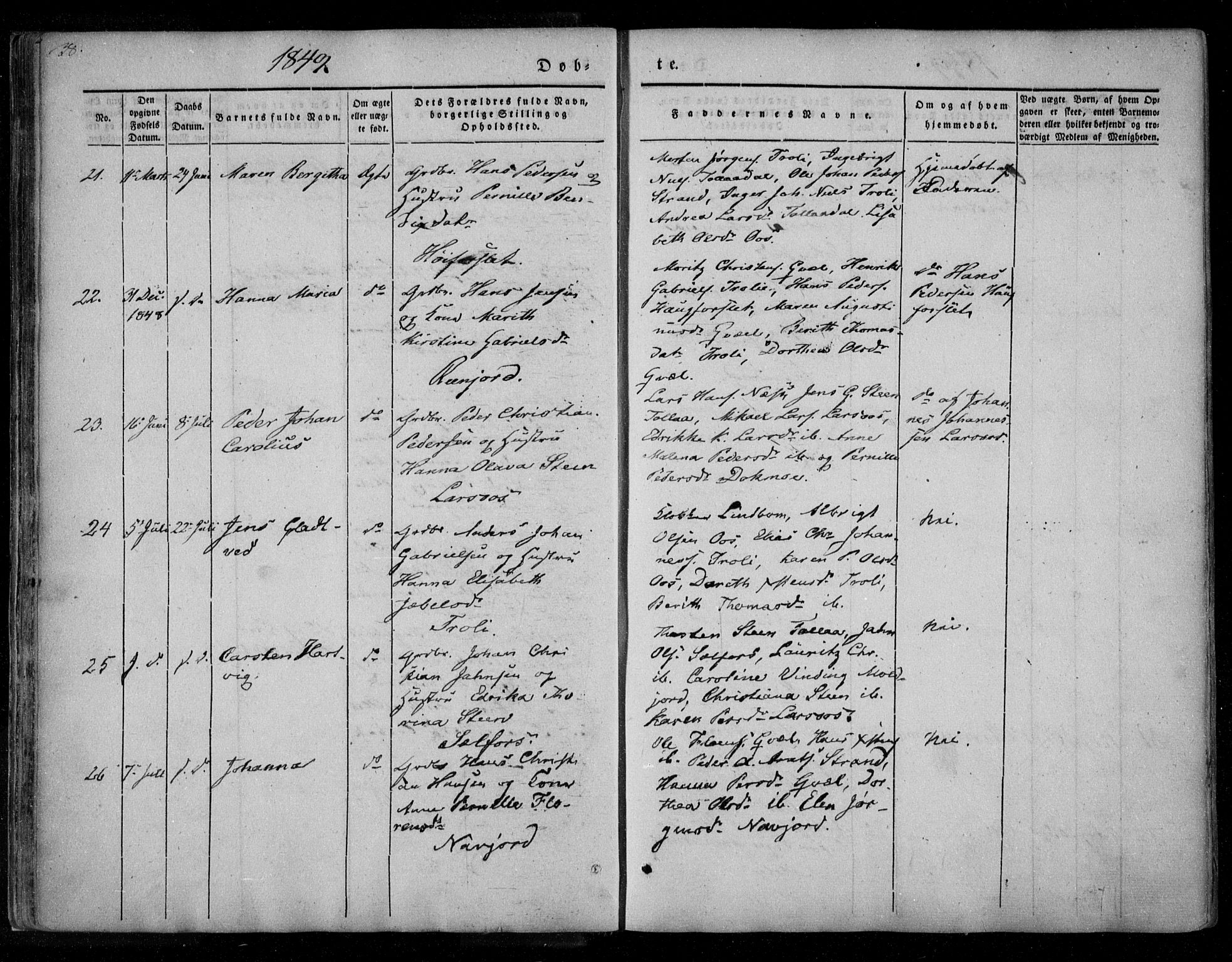 Ministerialprotokoller, klokkerbøker og fødselsregistre - Nordland, AV/SAT-A-1459/846/L0644: Parish register (official) no. 846A02, 1837-1872, p. 38