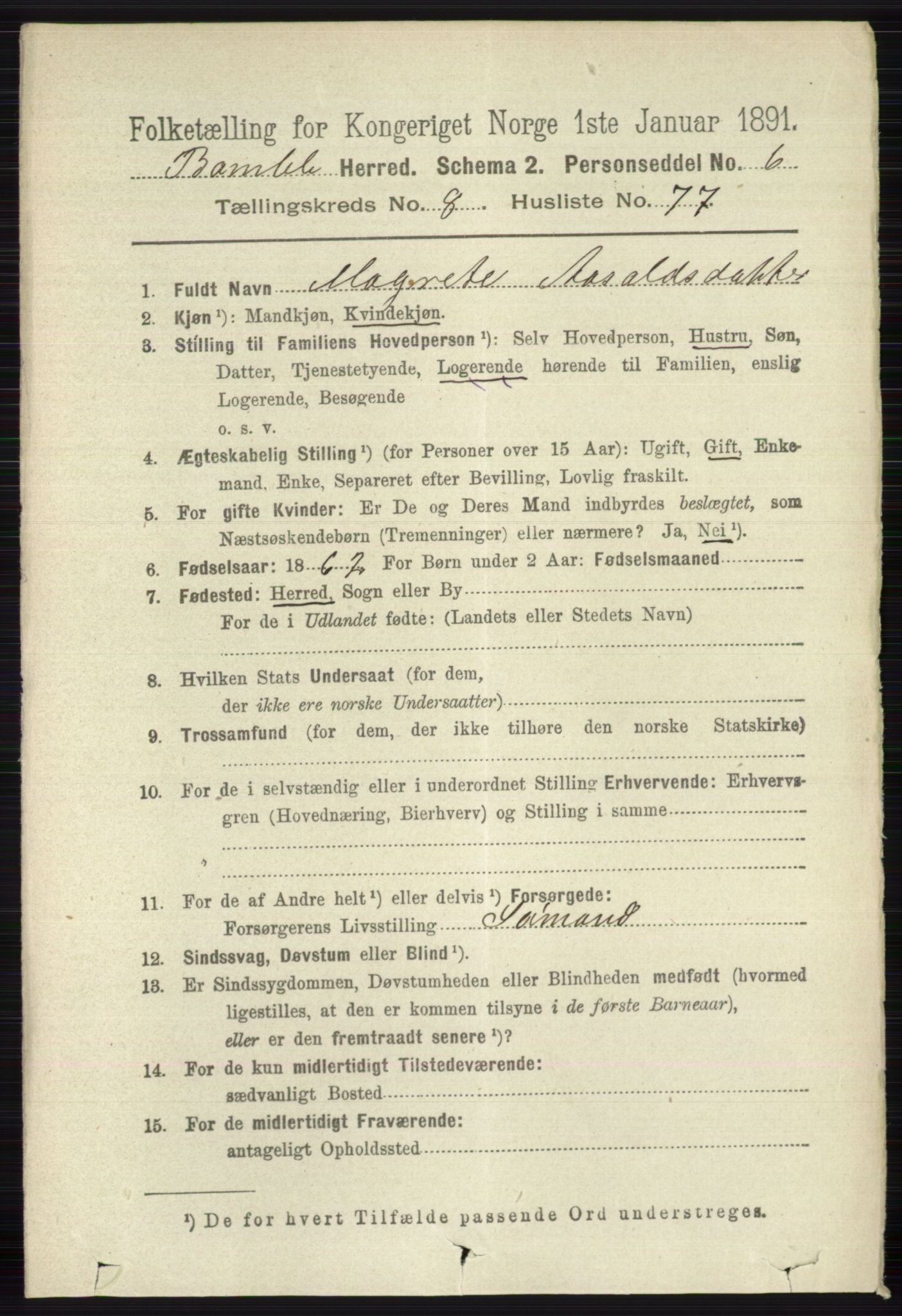 RA, 1891 census for 0814 Bamble, 1891, p. 3995