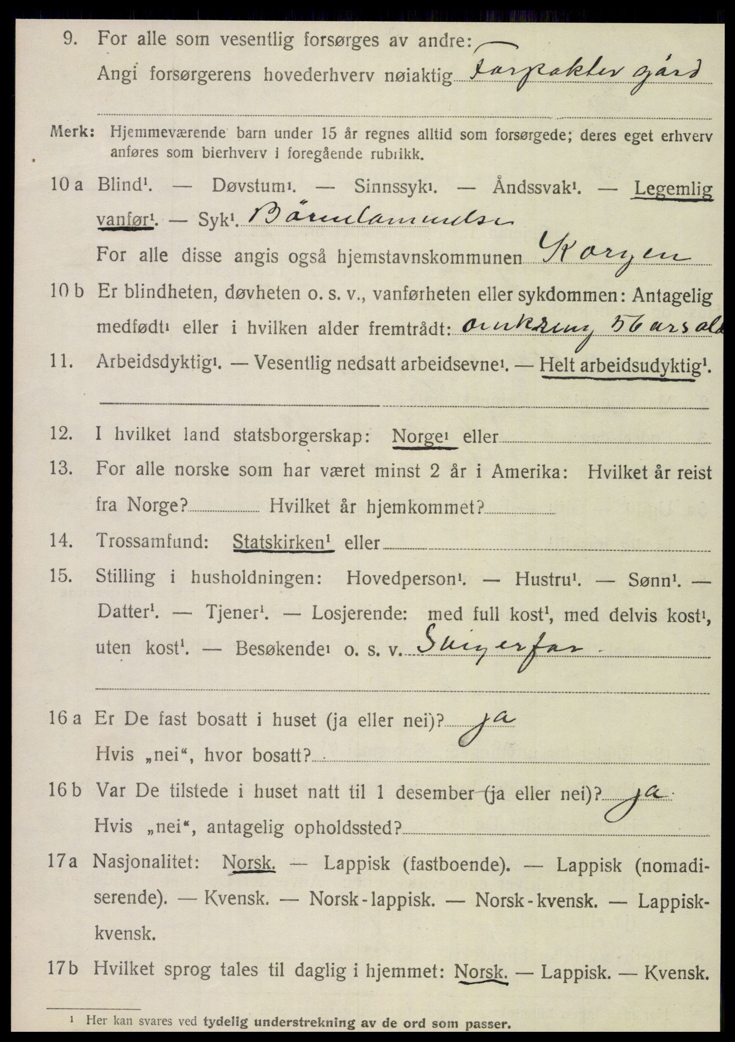 SAT, 1920 census for Korgen, 1920, p. 2867