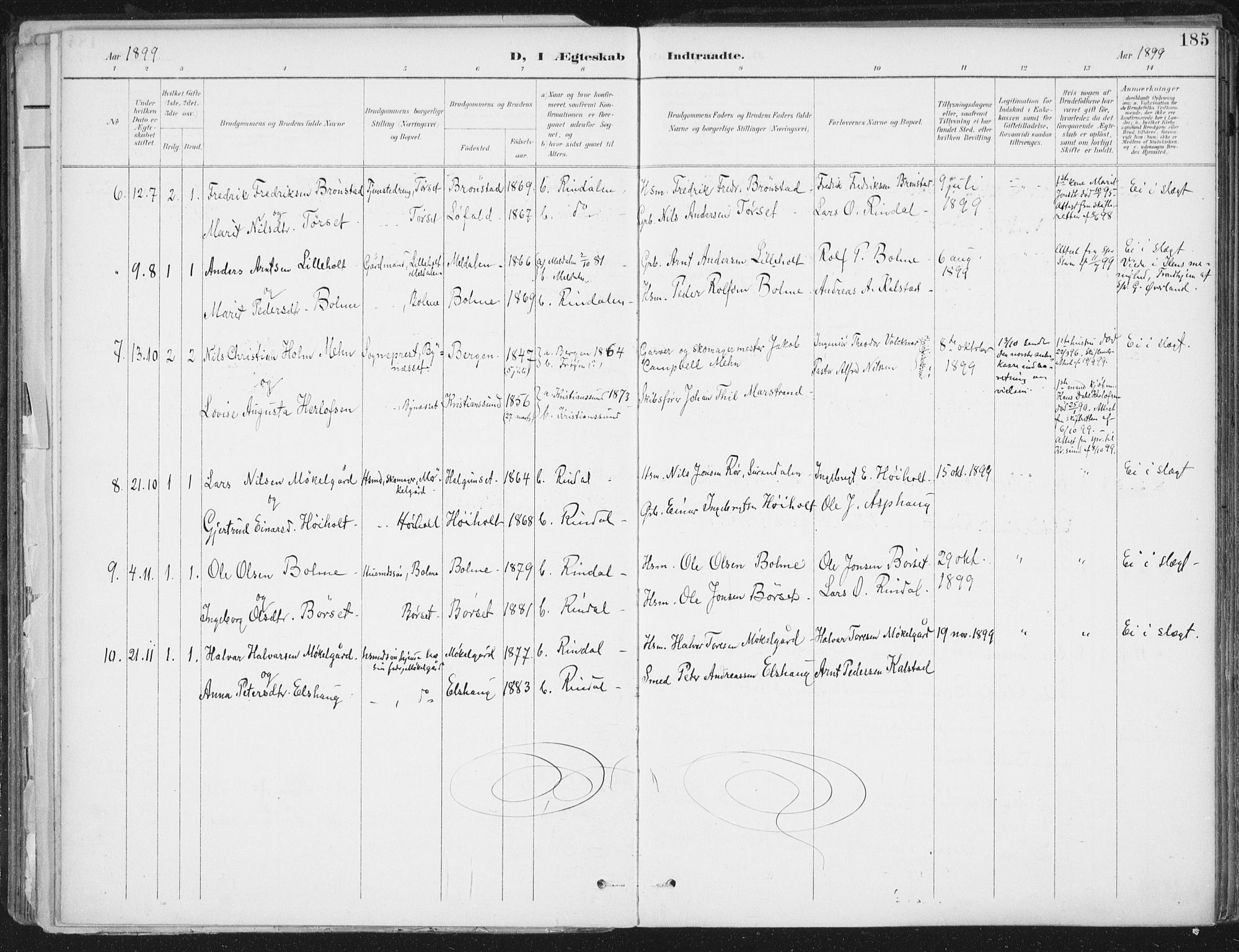 Ministerialprotokoller, klokkerbøker og fødselsregistre - Møre og Romsdal, AV/SAT-A-1454/598/L1072: Parish register (official) no. 598A06, 1896-1910, p. 185