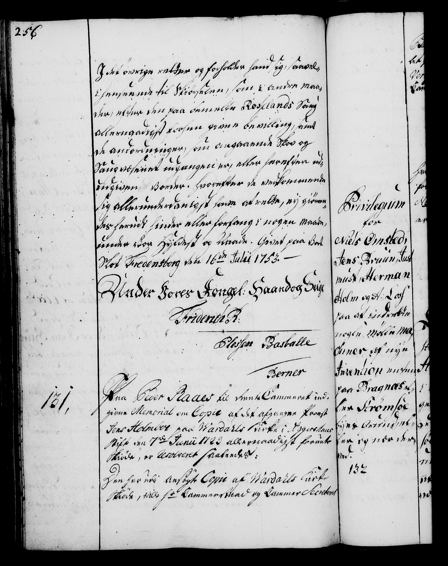 Rentekammeret, Kammerkanselliet, RA/EA-3111/G/Gg/Gga/L0006: Norsk ekspedisjonsprotokoll med register (merket RK 53.6), 1749-1759, p. 256