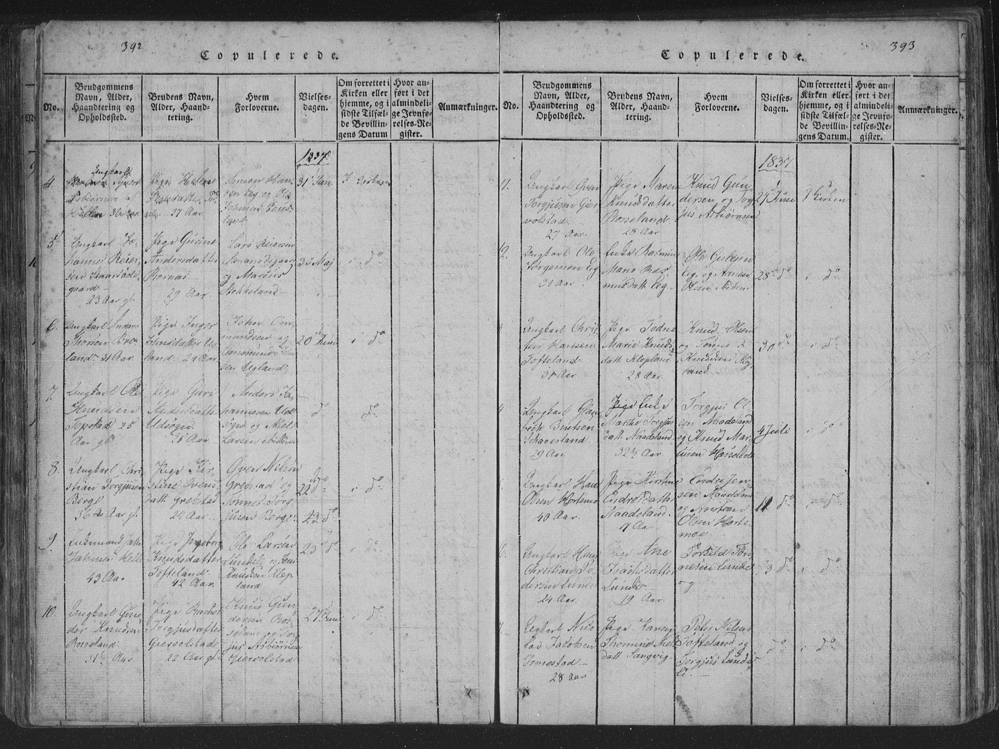 Søgne sokneprestkontor, SAK/1111-0037/F/Fa/Fab/L0008: Parish register (official) no. A 8, 1821-1838, p. 392-393