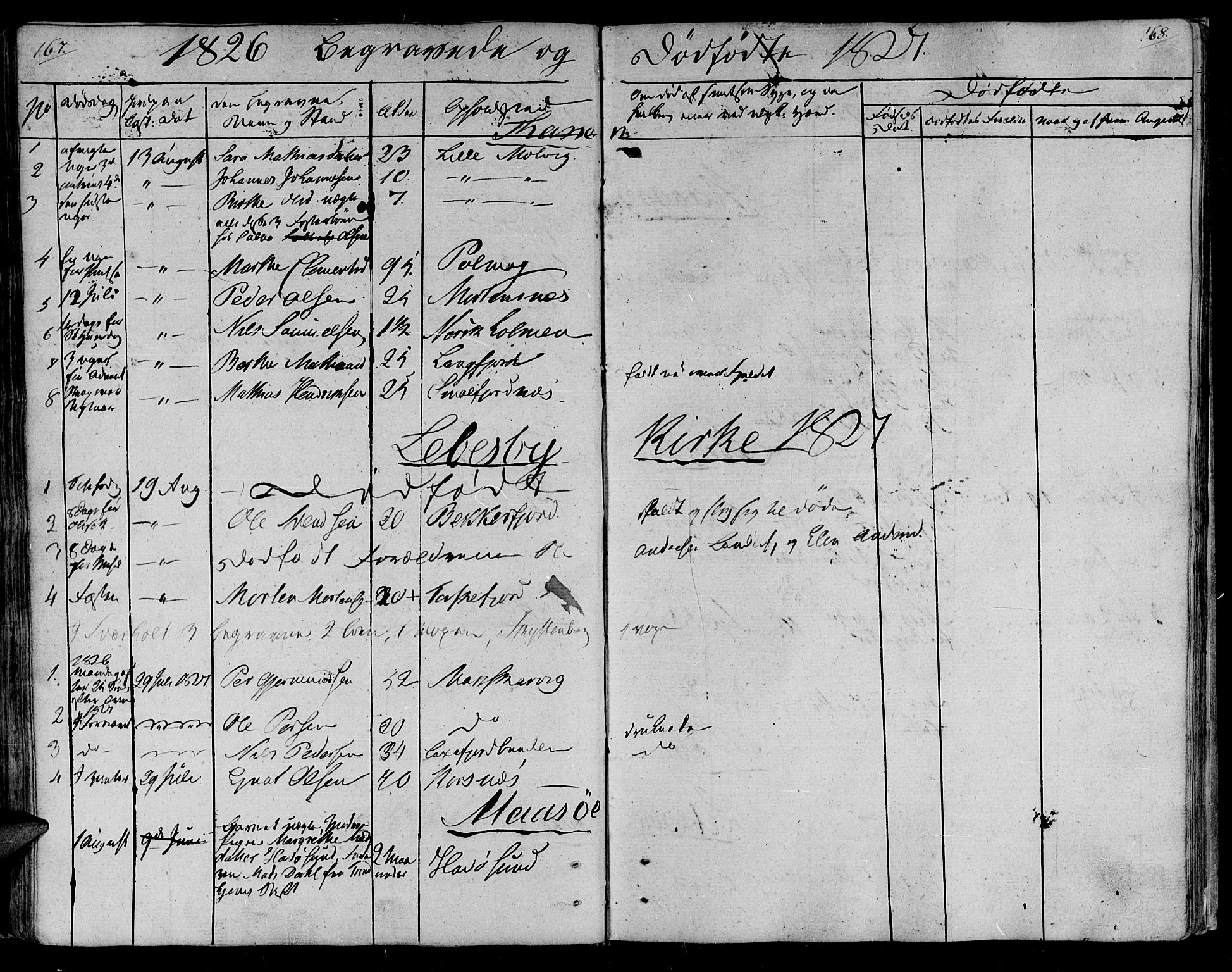 Lebesby sokneprestkontor, AV/SATØ-S-1353/H/Ha/L0002kirke: Parish register (official) no. 2, 1816-1833, p. 167-168