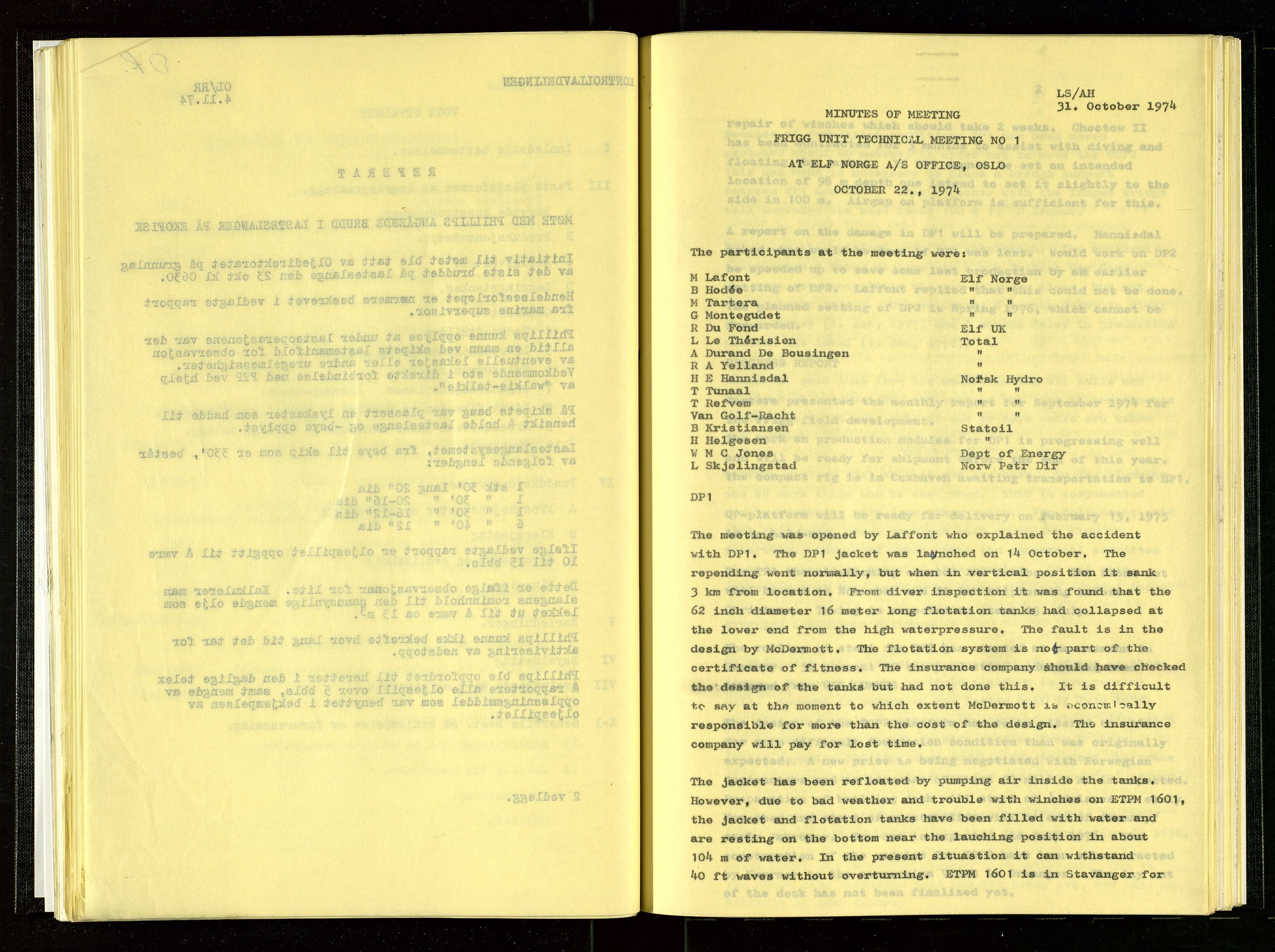 Oljedirektoratet, AV/SAST-A-101366/Aa/L0003: Referatprotokoller, 1974