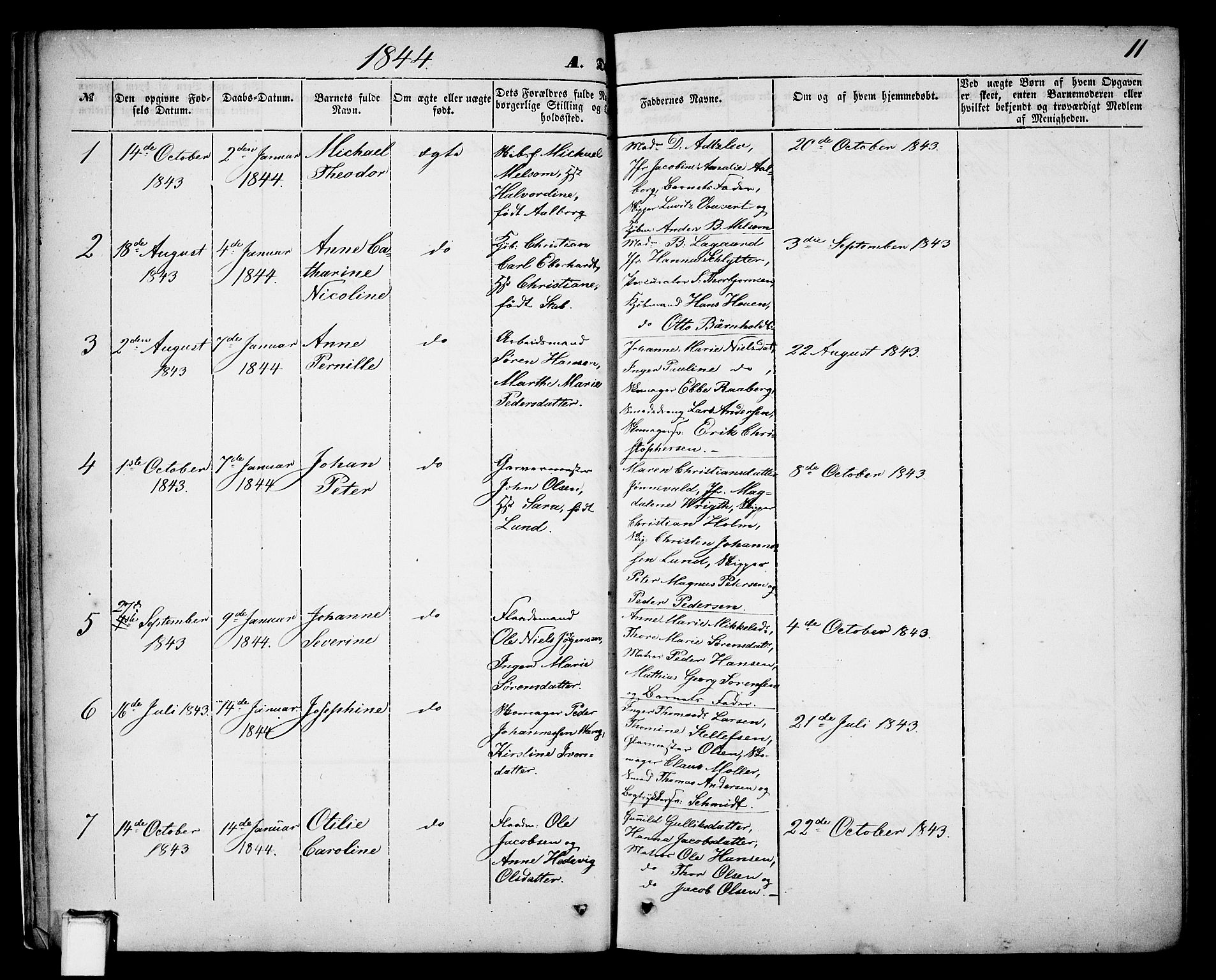 Skien kirkebøker, SAKO/A-302/G/Ga/L0004: Parish register (copy) no. 4, 1843-1867, p. 11