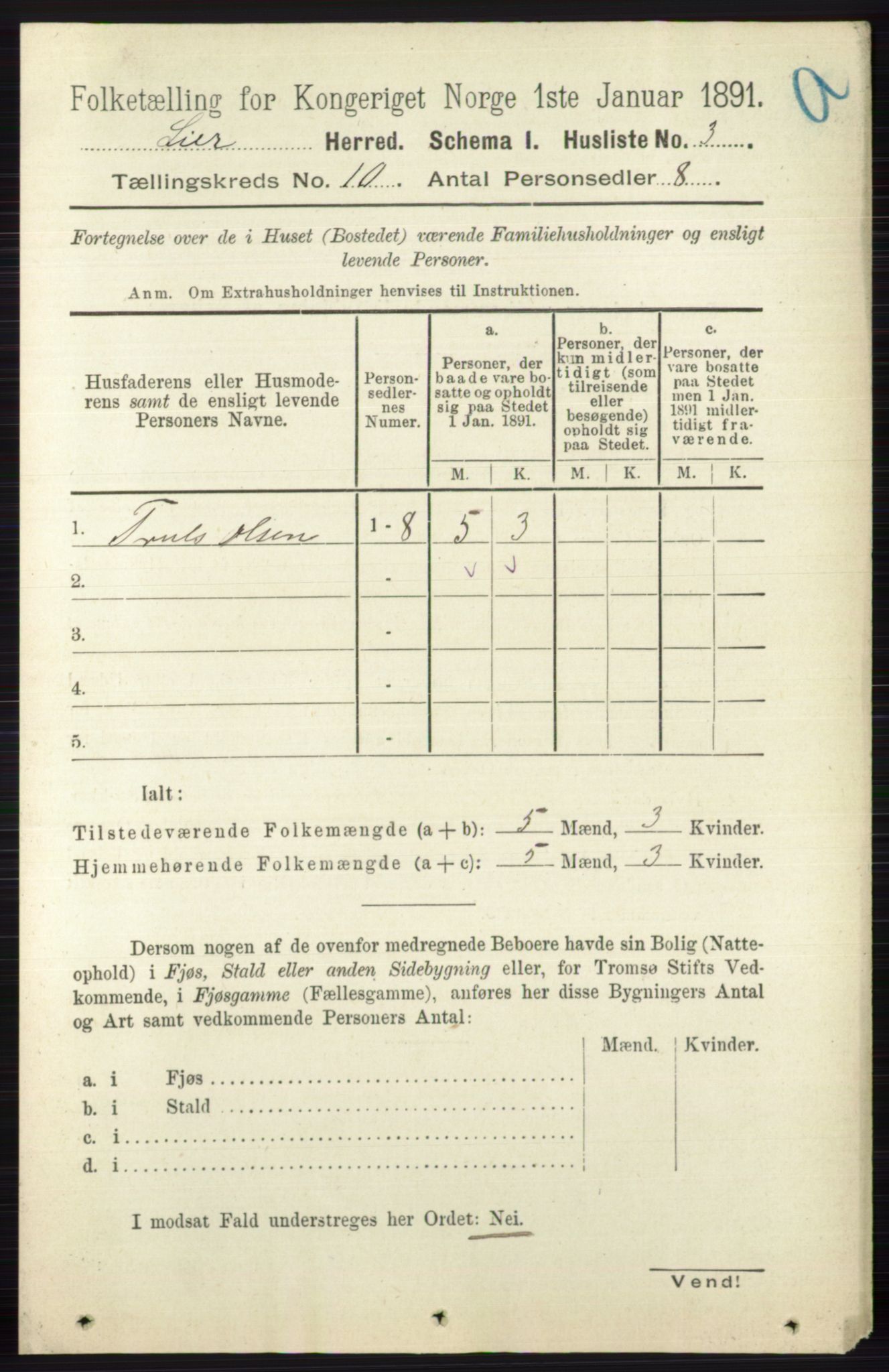 RA, 1891 census for 0626 Lier, 1891, p. 6186