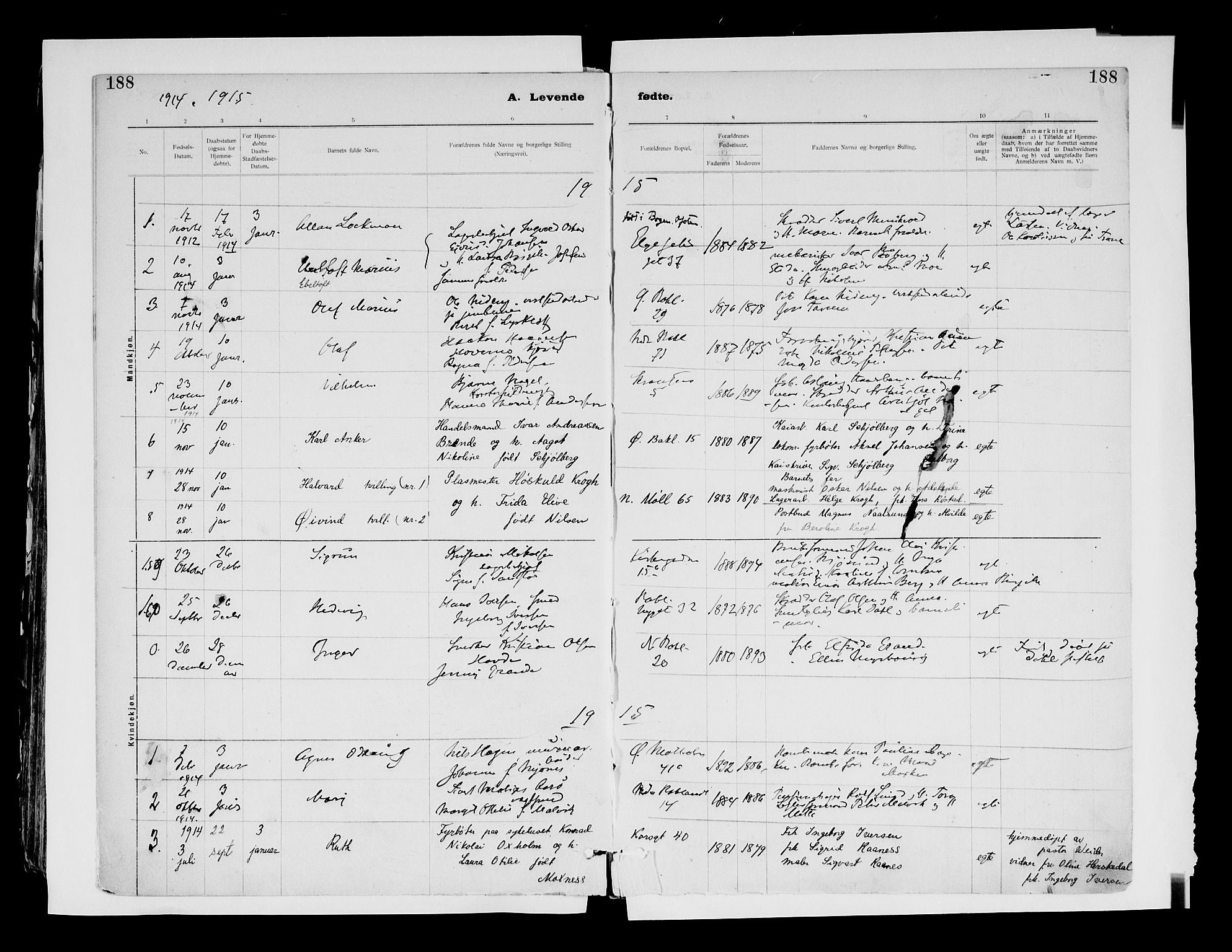 Ministerialprotokoller, klokkerbøker og fødselsregistre - Sør-Trøndelag, SAT/A-1456/604/L0203: Parish register (official) no. 604A23, 1908-1916, p. 188