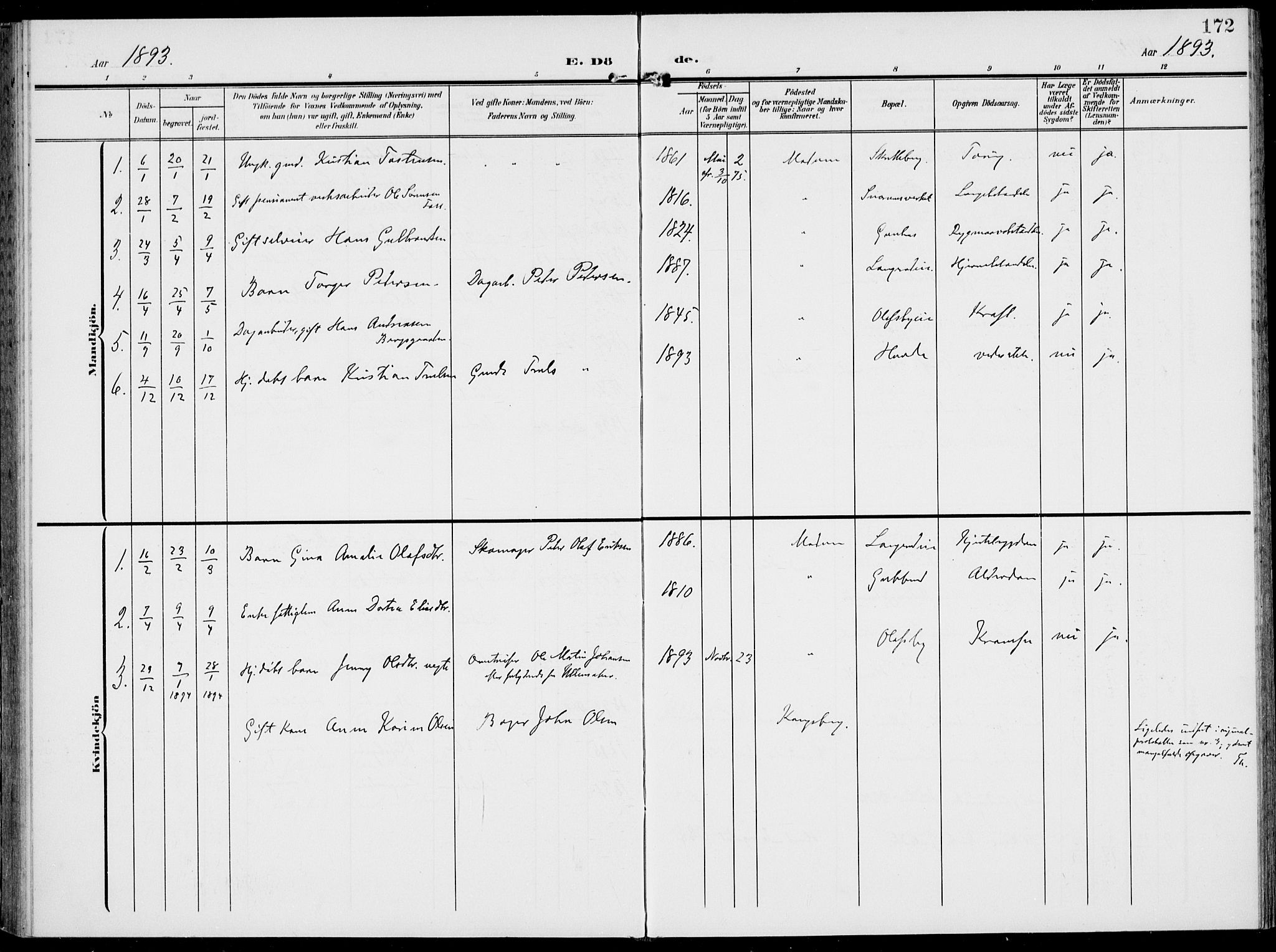 Modum kirkebøker, AV/SAKO-A-234/F/Fa/L0019: Parish register (official) no. 19, 1890-1914, p. 172