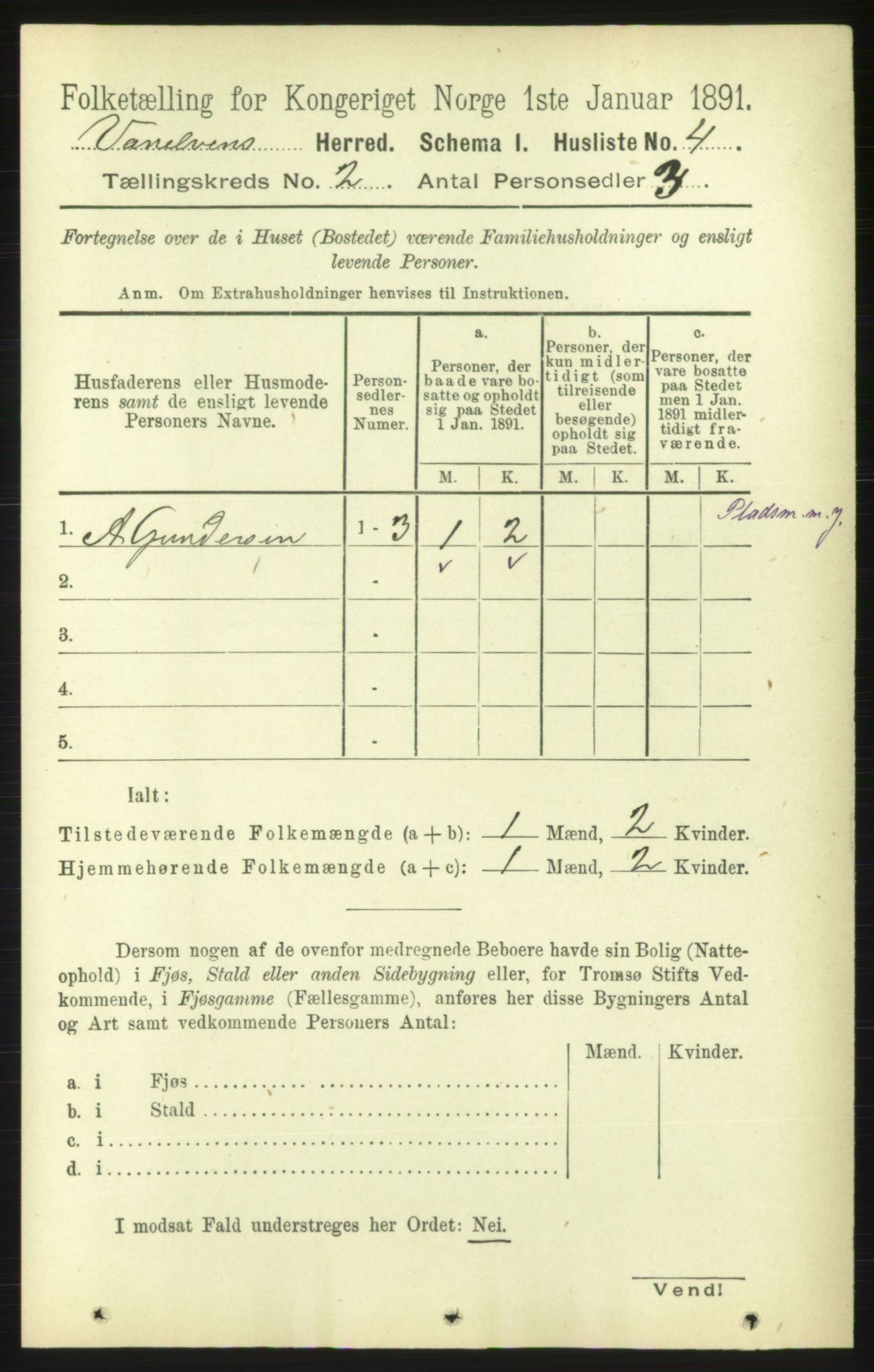 RA, 1891 census for 1511 Vanylven, 1891, p. 602