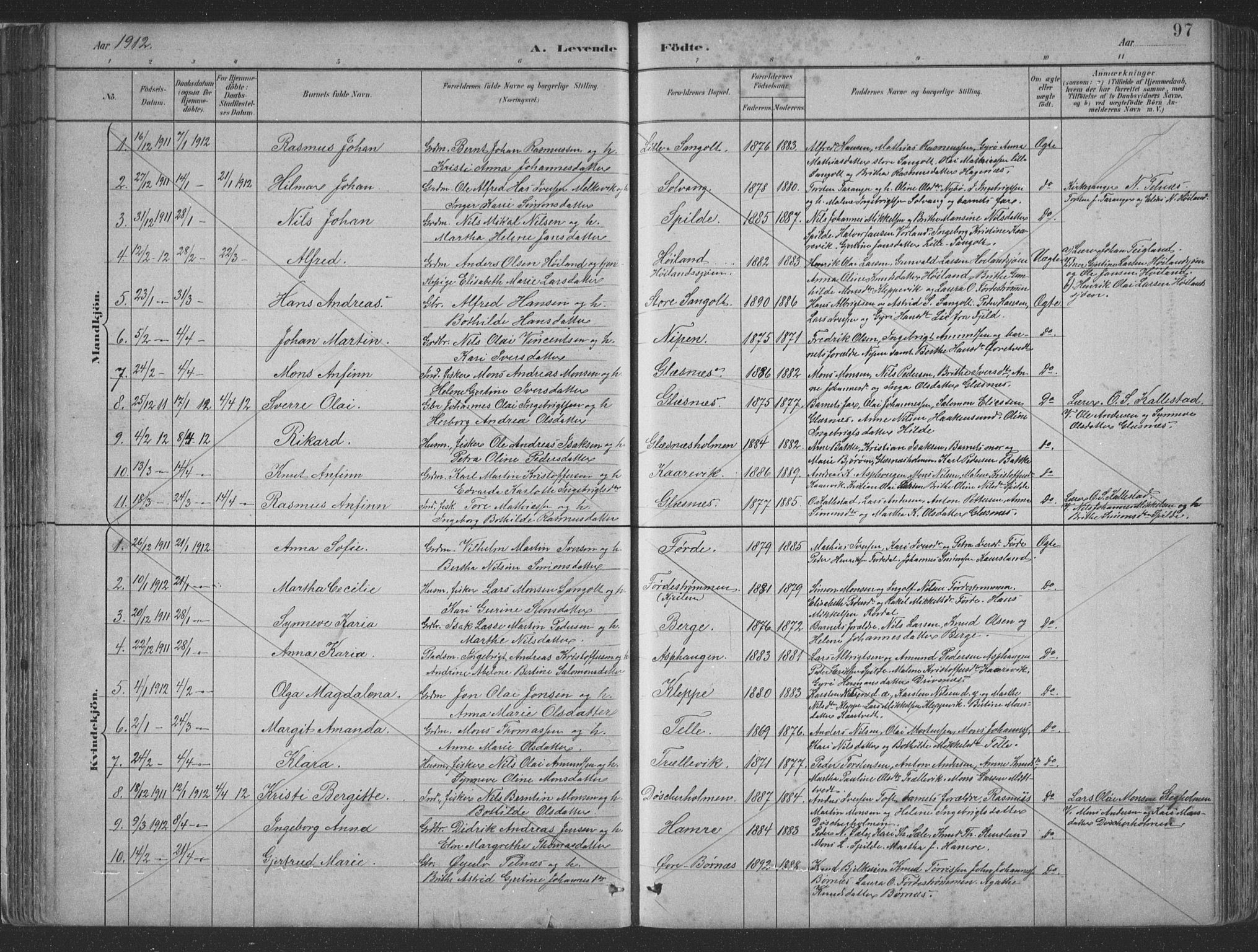 Sund sokneprestembete, SAB/A-99930: Parish register (copy) no. B 3, 1882-1911, p. 97