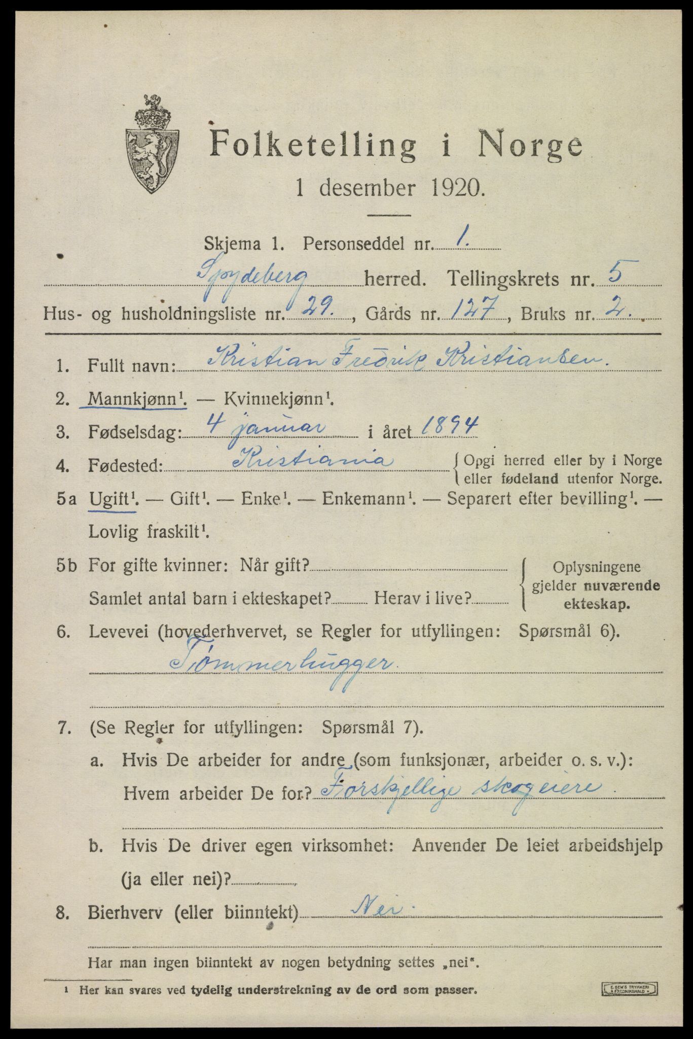 SAO, 1920 census for Spydeberg, 1920, p. 6467