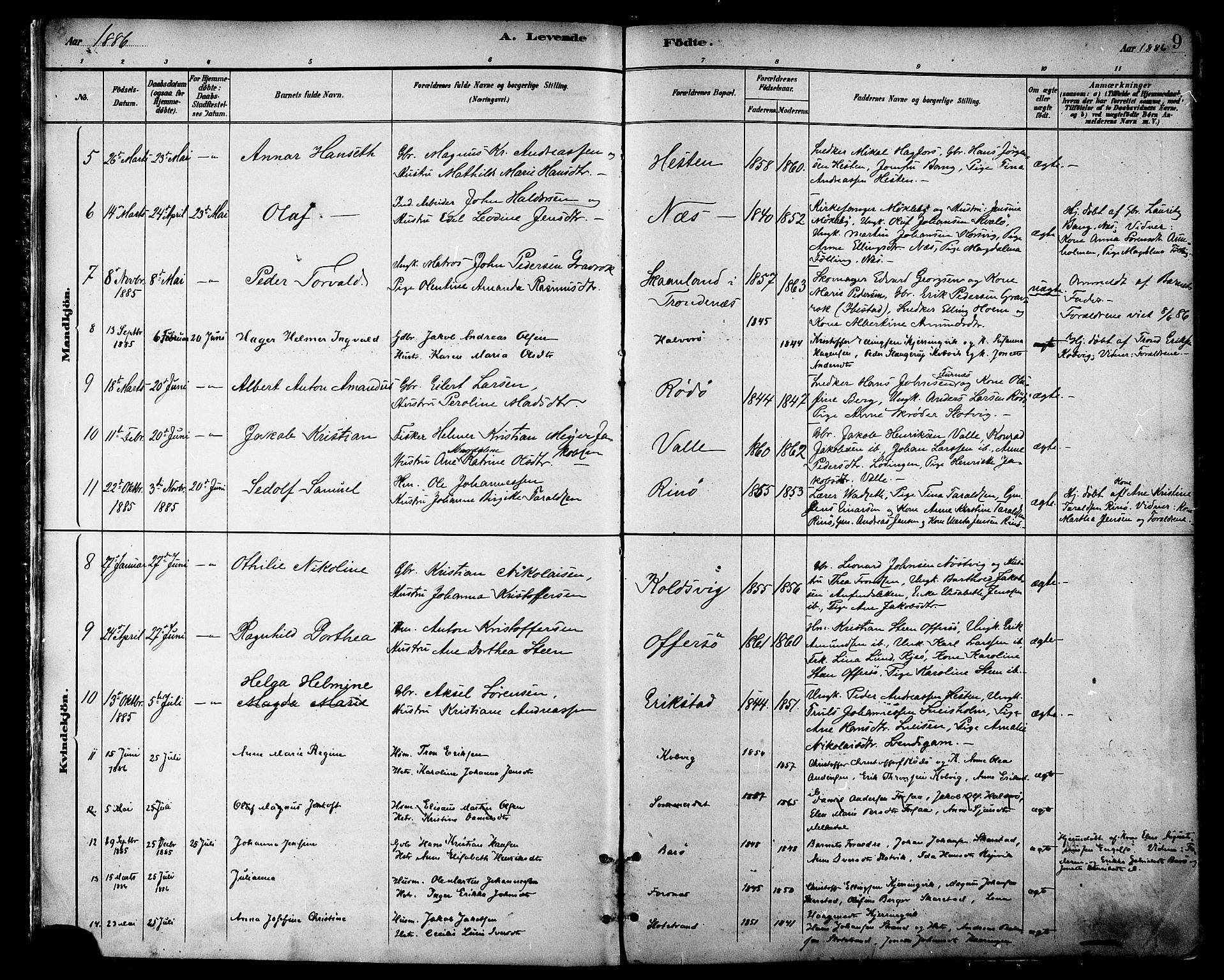 Ministerialprotokoller, klokkerbøker og fødselsregistre - Nordland, AV/SAT-A-1459/872/L1035: Parish register (official) no. 872A10, 1884-1896, p. 9