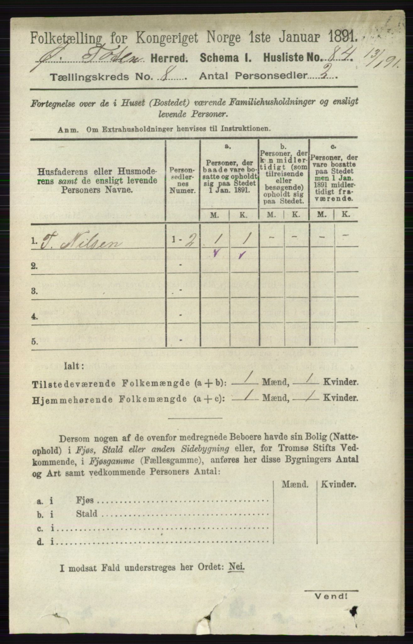 RA, 1891 census for 0528 Østre Toten, 1891, p. 5011