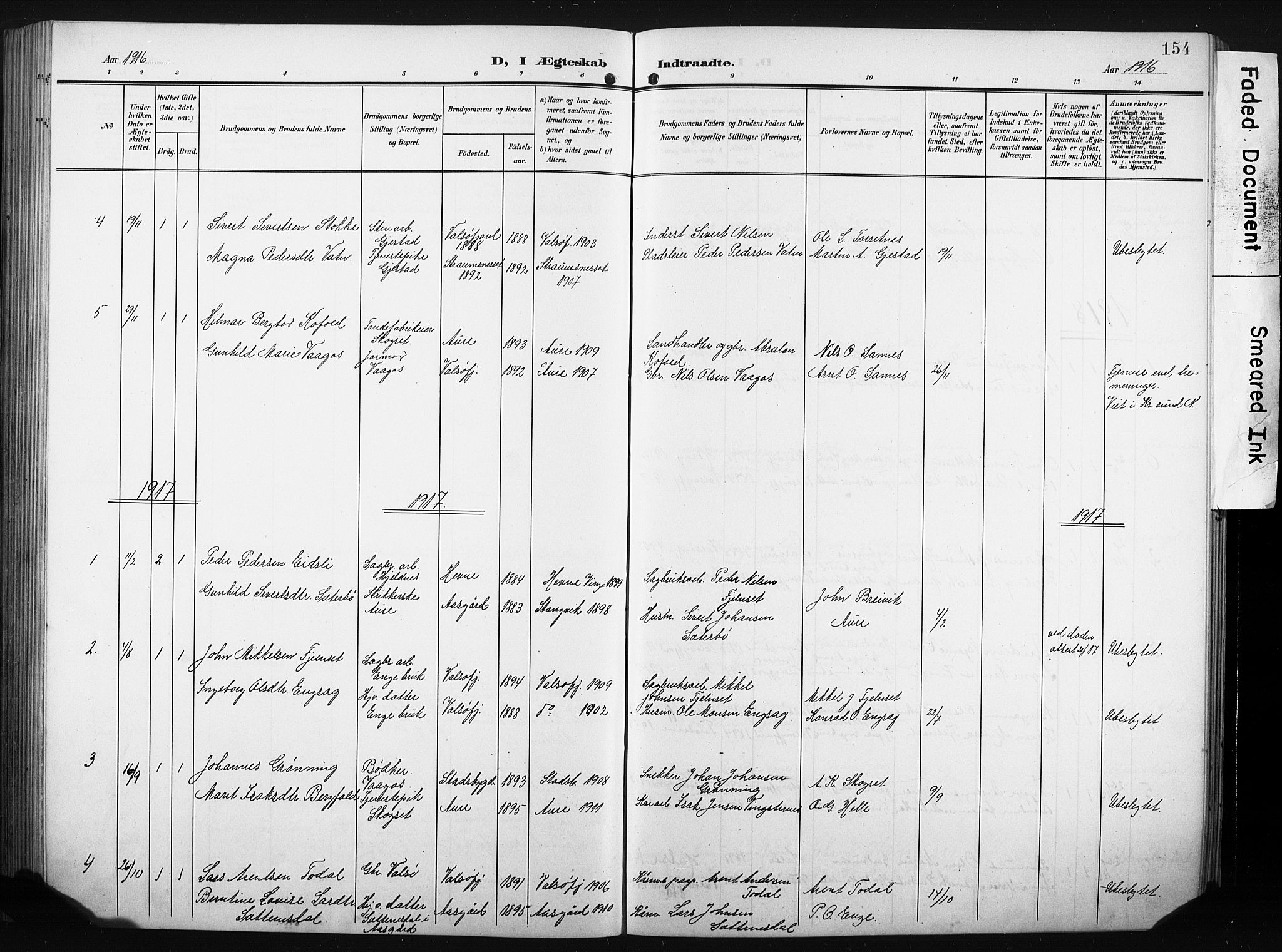 Ministerialprotokoller, klokkerbøker og fødselsregistre - Møre og Romsdal, AV/SAT-A-1454/580/L0927: Parish register (copy) no. 580C02, 1904-1932, p. 154