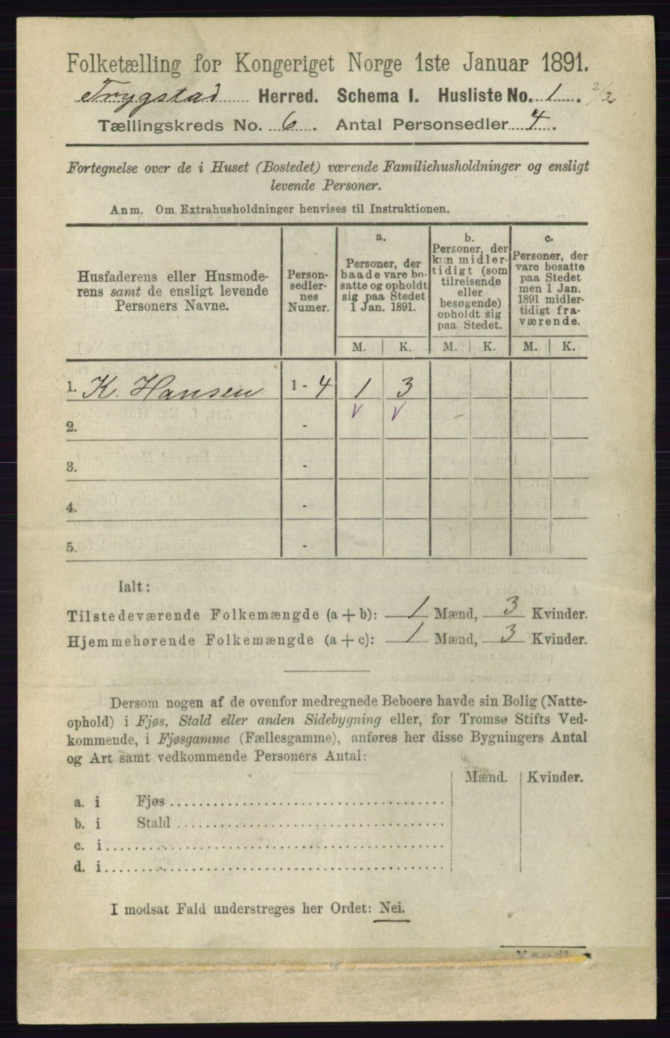 RA, 1891 Census for 0122 Trøgstad, 1891, p. 2424