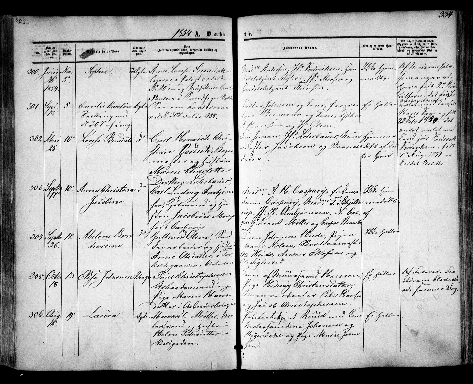Oslo domkirke Kirkebøker, SAO/A-10752/F/Fa/L0014: Parish register (official) no. 14, 1850-1857, p. 334