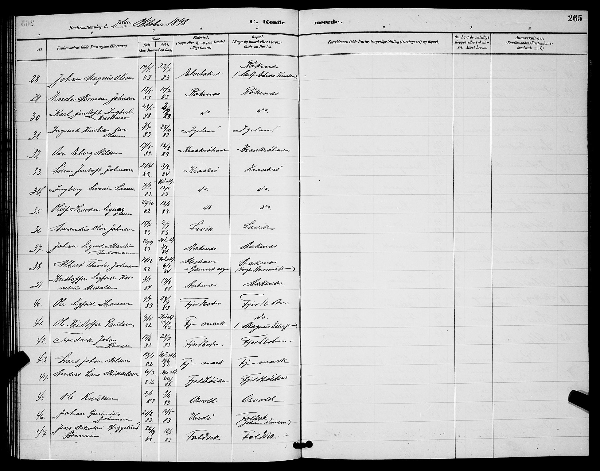 Ibestad sokneprestembete, SATØ/S-0077/H/Ha/Hab/L0008klokker: Parish register (copy) no. 8, 1890-1903, p. 265