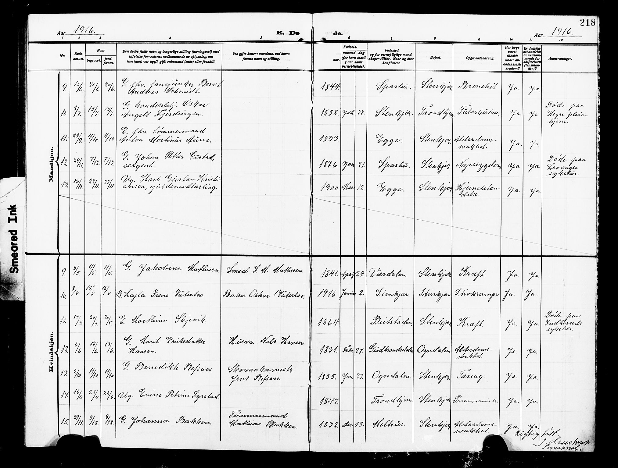 Ministerialprotokoller, klokkerbøker og fødselsregistre - Nord-Trøndelag, SAT/A-1458/739/L0376: Parish register (copy) no. 739C04, 1908-1917, p. 218