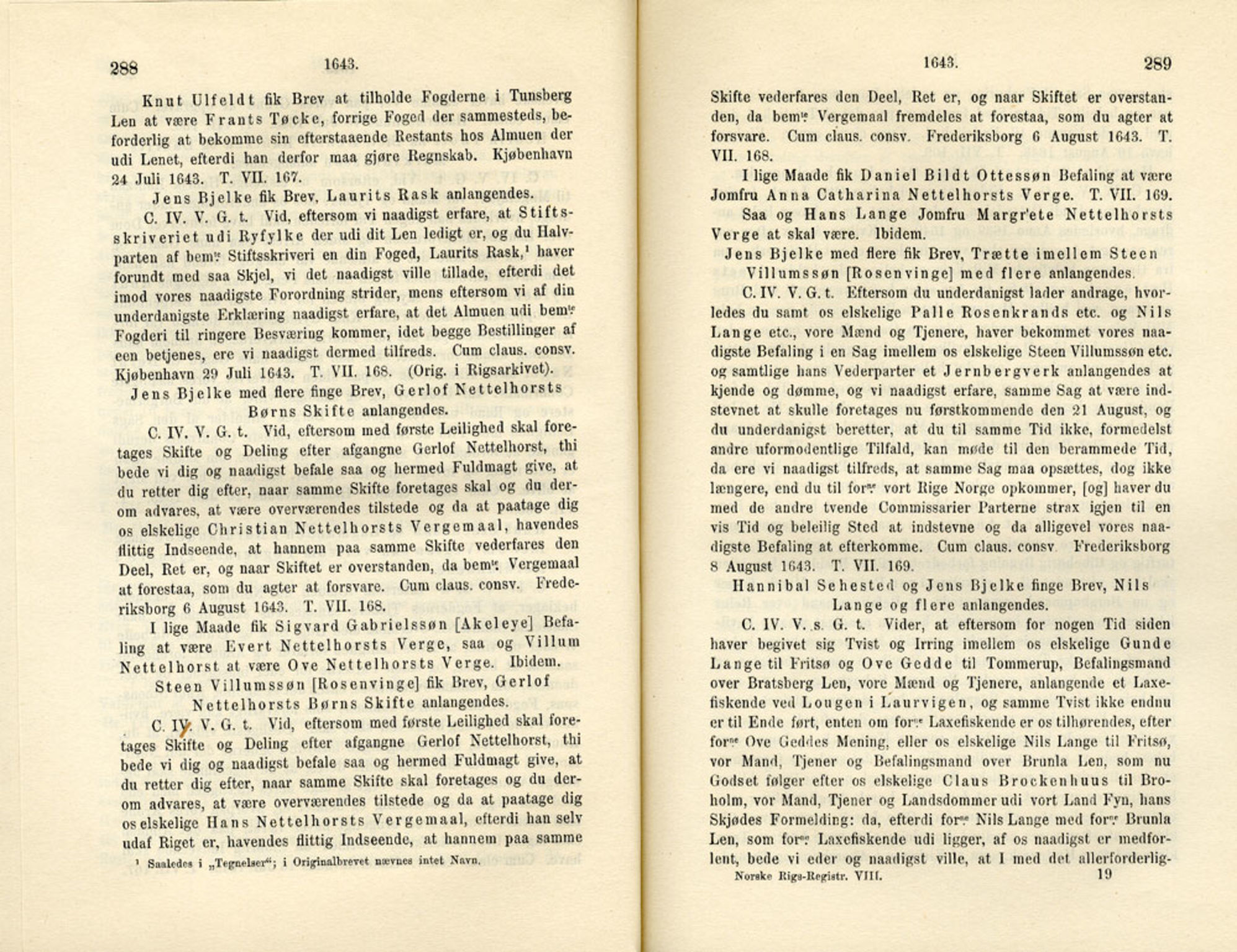 Publikasjoner utgitt av Det Norske Historiske Kildeskriftfond, PUBL/-/-/-: Norske Rigs-Registranter, bind 8, 1641-1648, p. 288-289