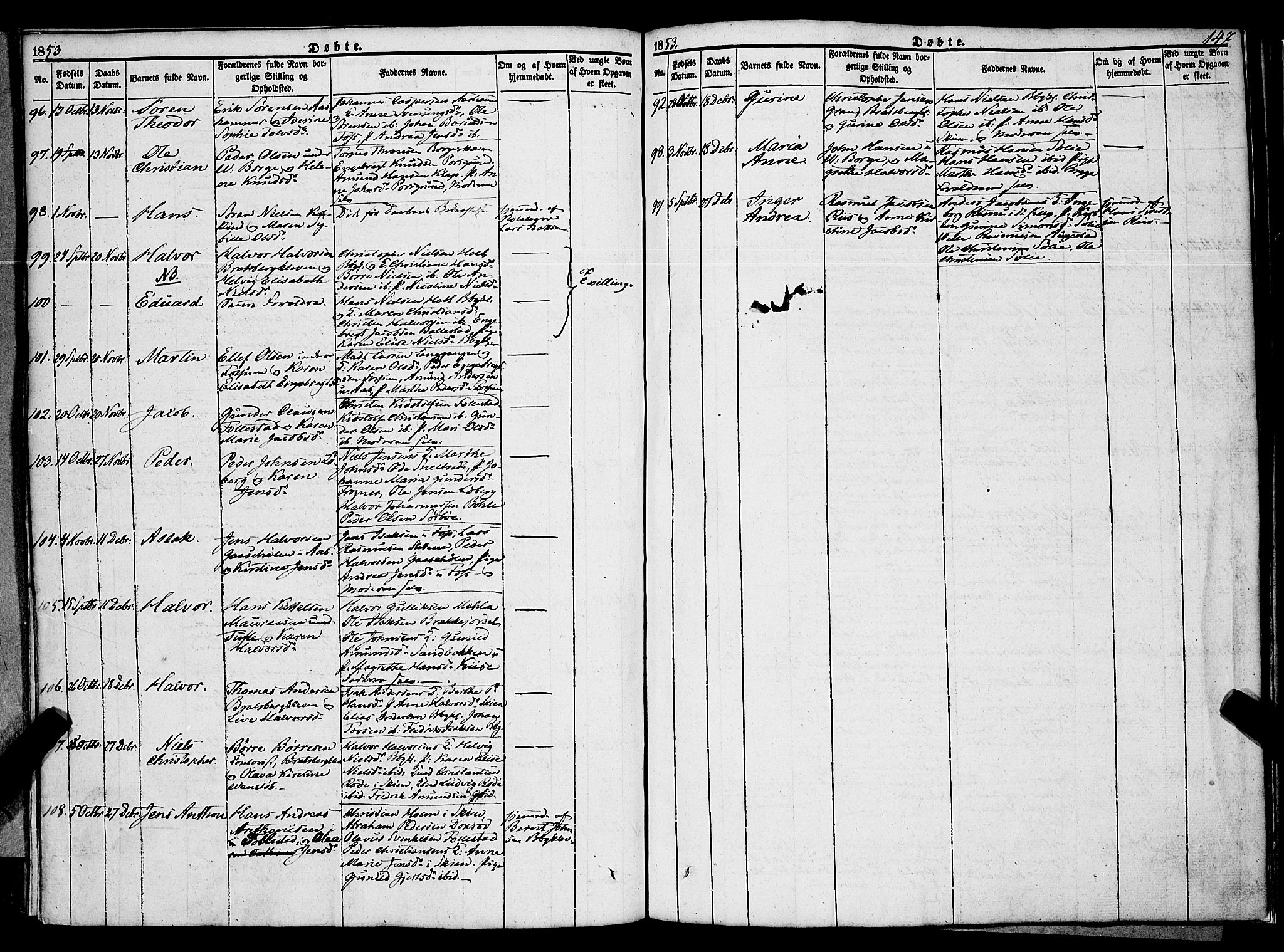 Gjerpen kirkebøker, SAKO/A-265/F/Fa/L0007a: Parish register (official) no. I 7A, 1834-1857, p. 147