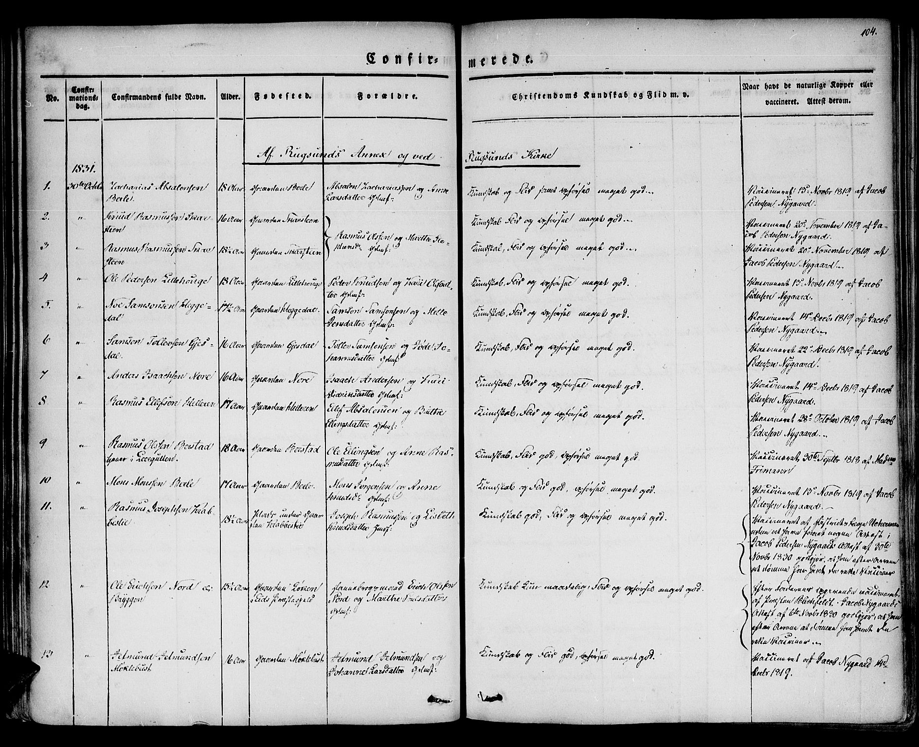 Davik sokneprestembete, SAB/A-79701/H/Haa/Haaa/L0004: Parish register (official) no. A 4, 1830-1849, p. 104