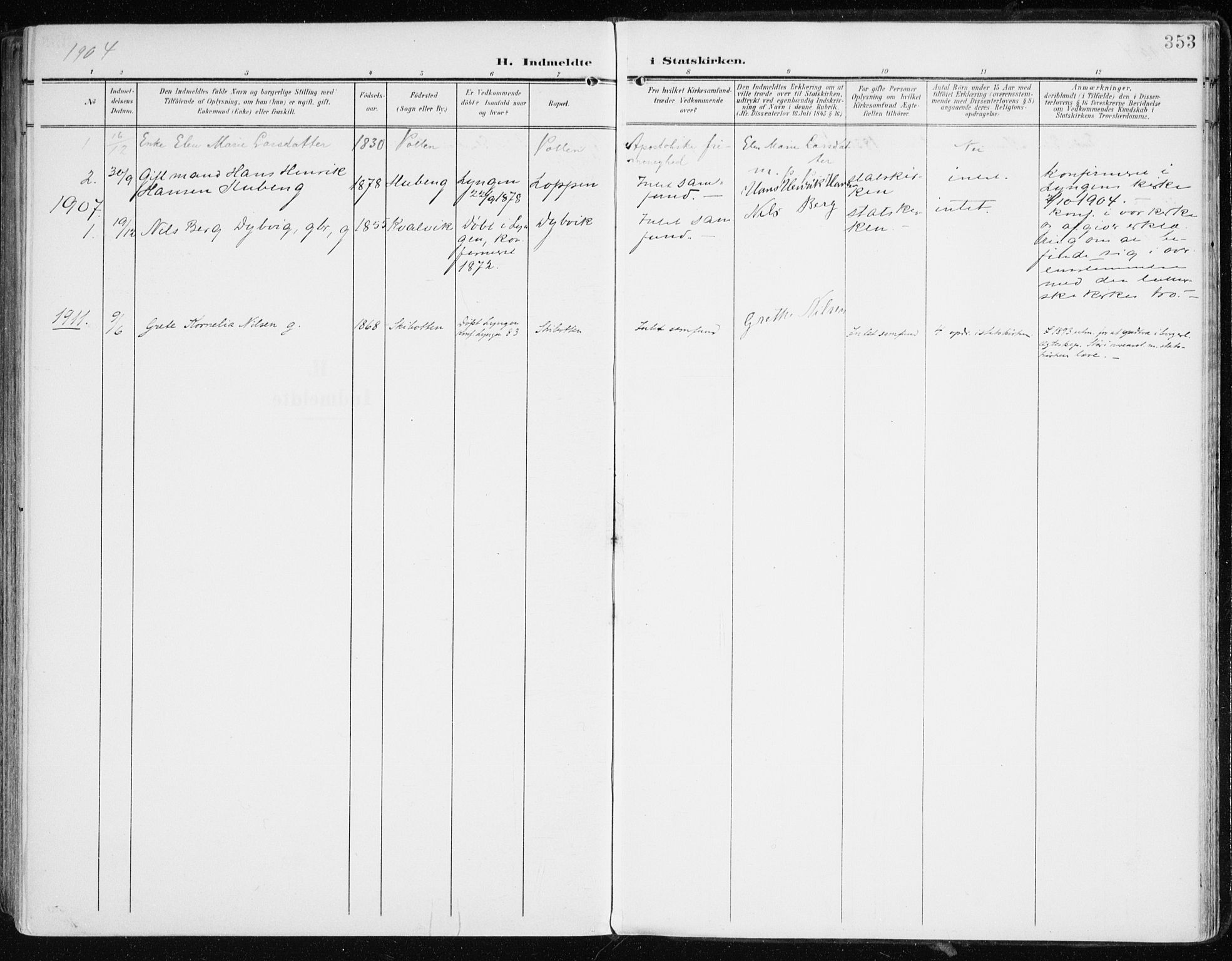Lyngen sokneprestembete, SATØ/S-1289/H/He/Hea/L0011kirke: Parish register (official) no. 11, 1903-1913, p. 353