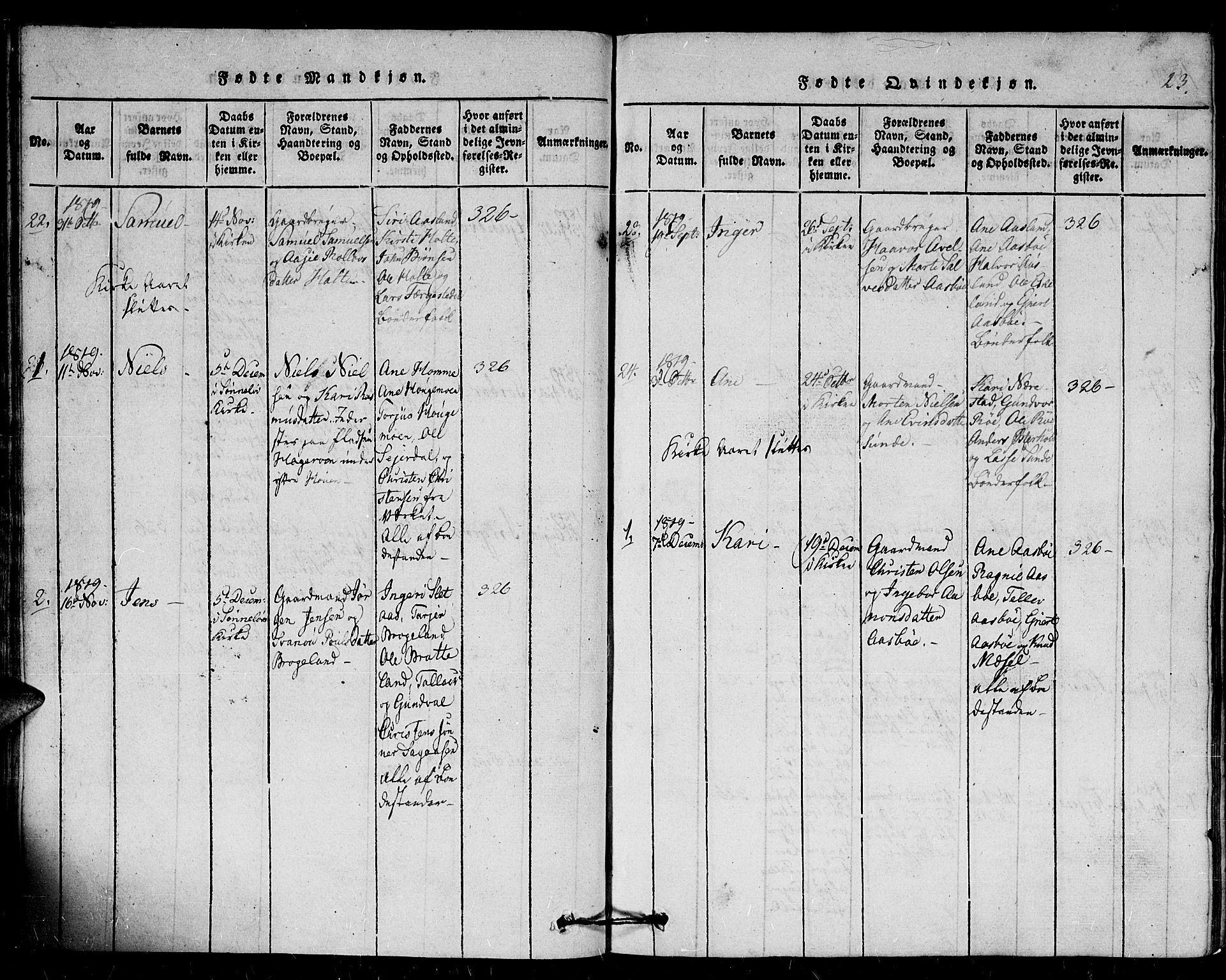 Gjerstad sokneprestkontor, AV/SAK-1111-0014/F/Fb/Fba/L0002: Parish register (copy) no. B 2, 1816-1845, p. 23