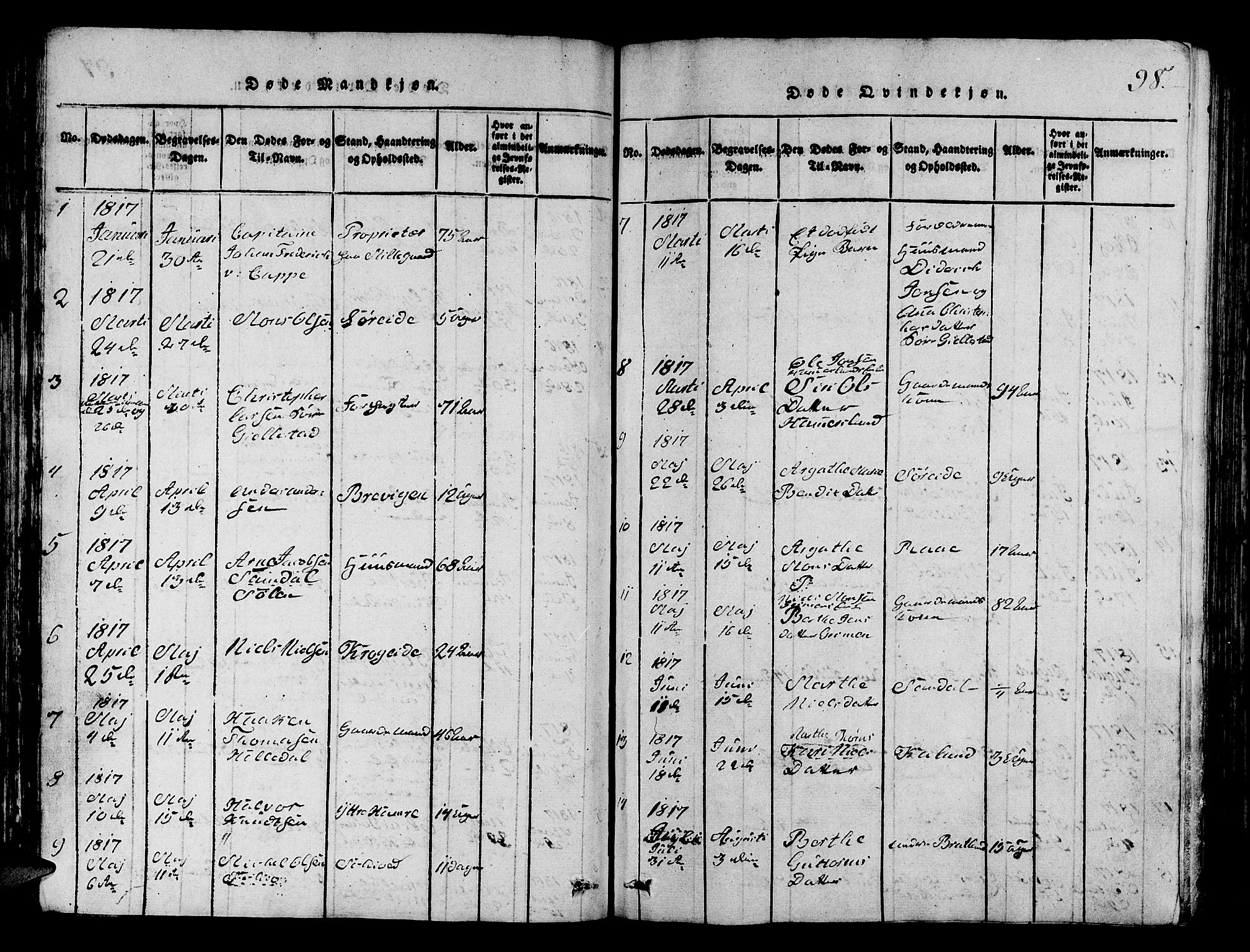 Fana Sokneprestembete, AV/SAB-A-75101/H/Hab/Haba/L0001: Parish register (copy) no. A 1, 1816-1836, p. 98