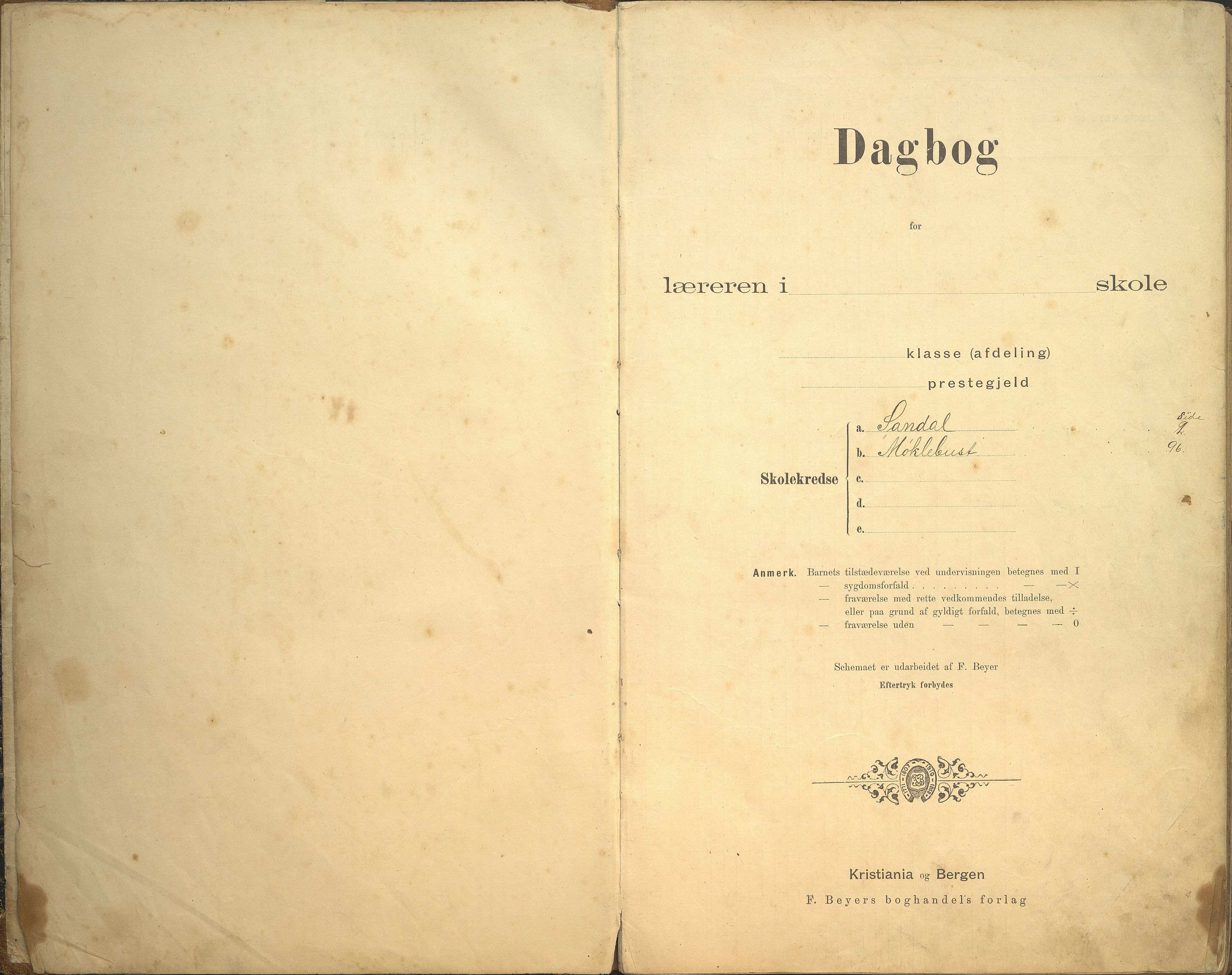 Jølster kommune. Sandal skule, VLFK/K-14310.520.18/543/L0001: dagbok for Sandal skule og Myklebust skule, 1894-1906